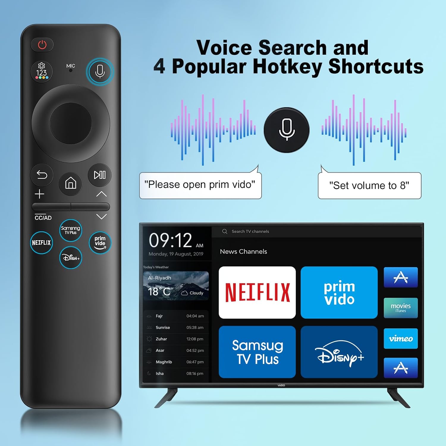 Solar Rechargeable Voice Remote Replacement for Samsung TVs 2023-2024 Series with 4 Shortcut Buttons - Image 4