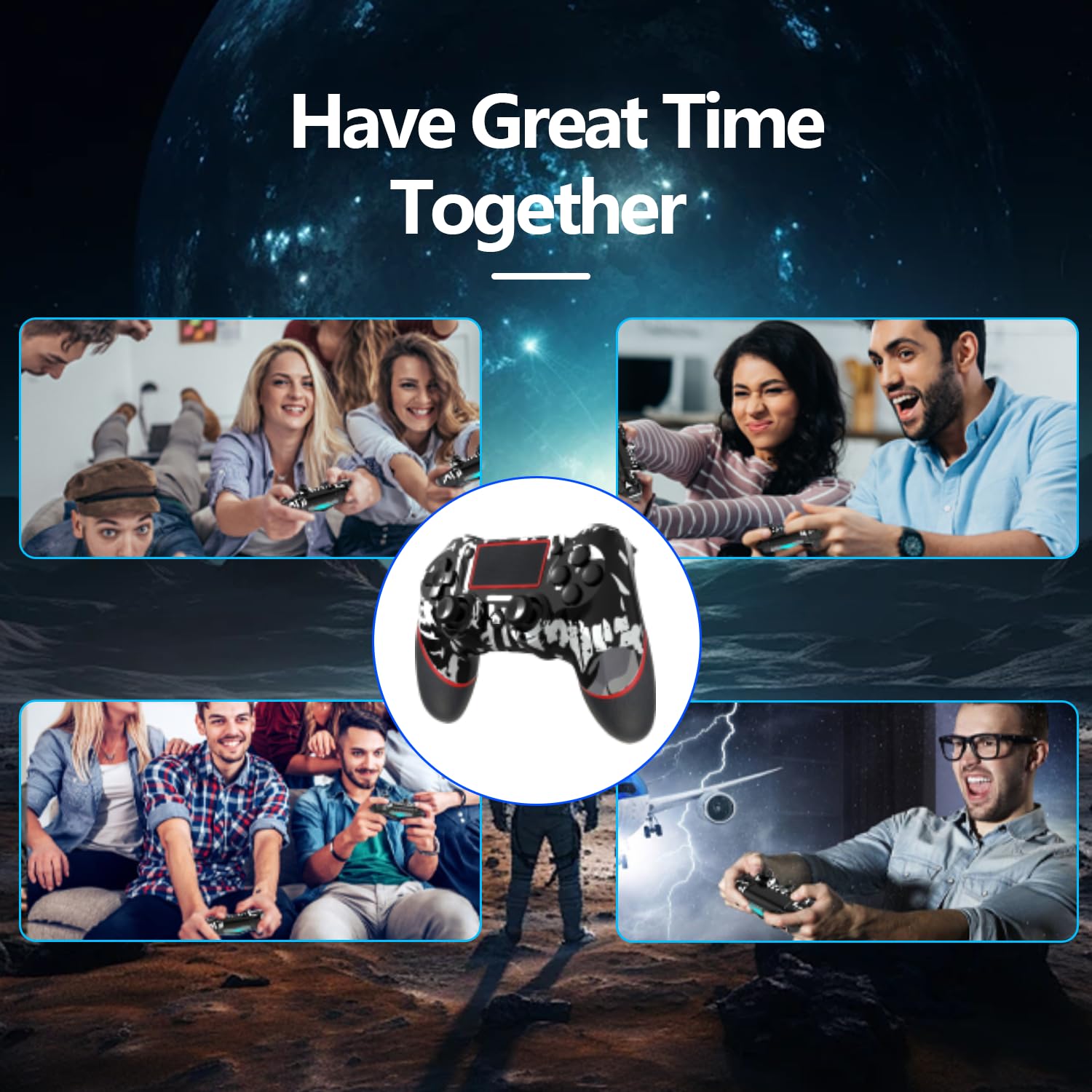 SZYUYU Wireless Controller for PS4 Slim Pro PC Black Skull 3.5mm Audio Jack Six Axis - Image 5