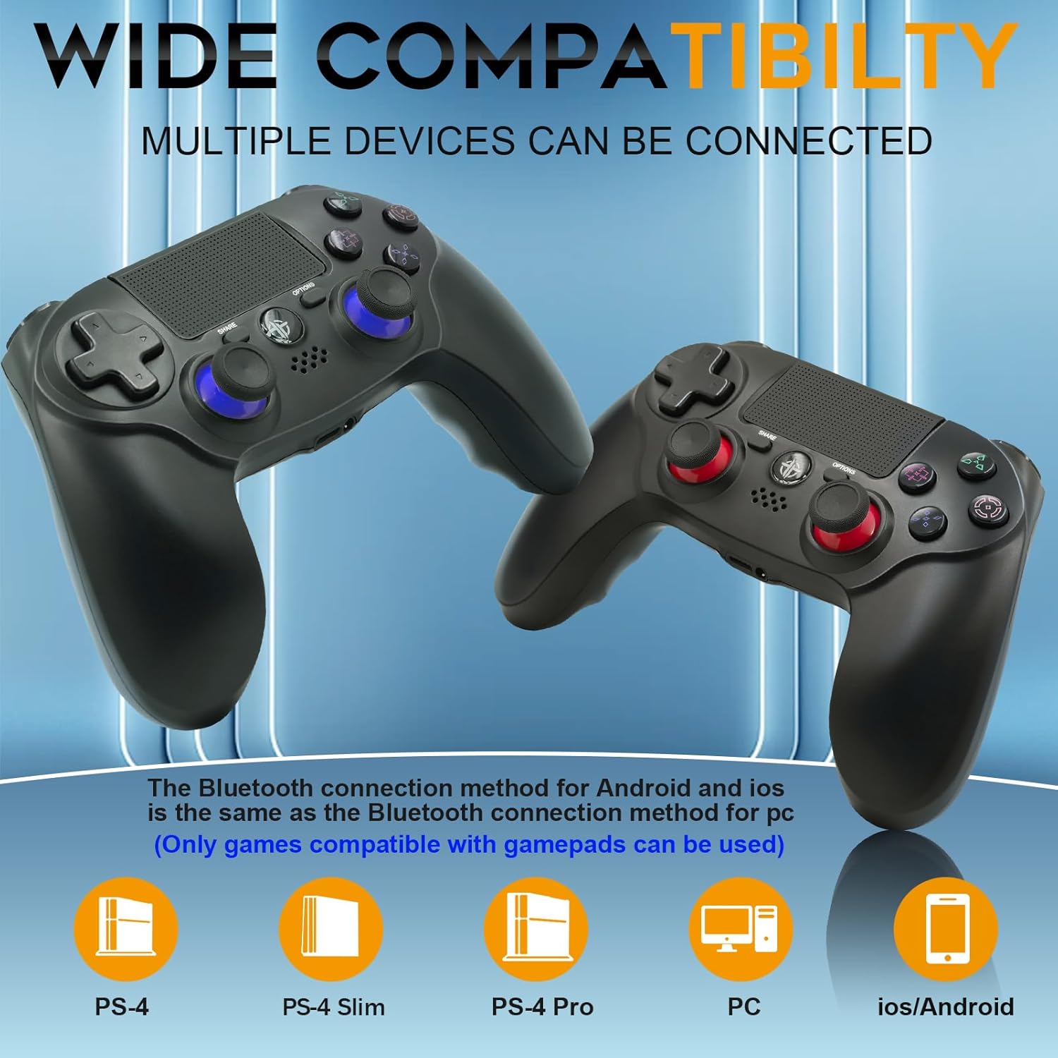 2 Pack Wireless PS4 Controllers for PS4 Slim Pro PC with Double Shock 6-Axis Motion Sensor and Headphone Jack - Image 2