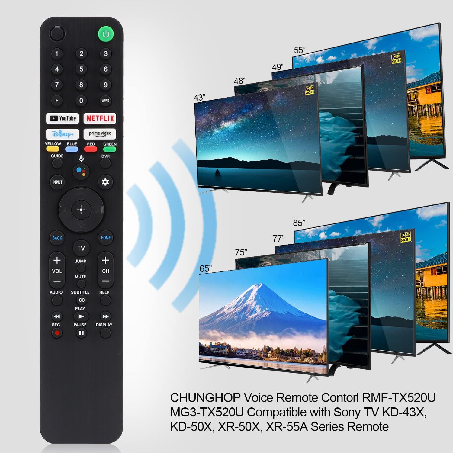 Sony Bravia TV Voice Remote Control RMF-TX520U MG3-TX520U Compatible with XR85Z9J XR85X95J XR83A90J KD-43X80J KD-43X85J KD-50X80J - Image 2