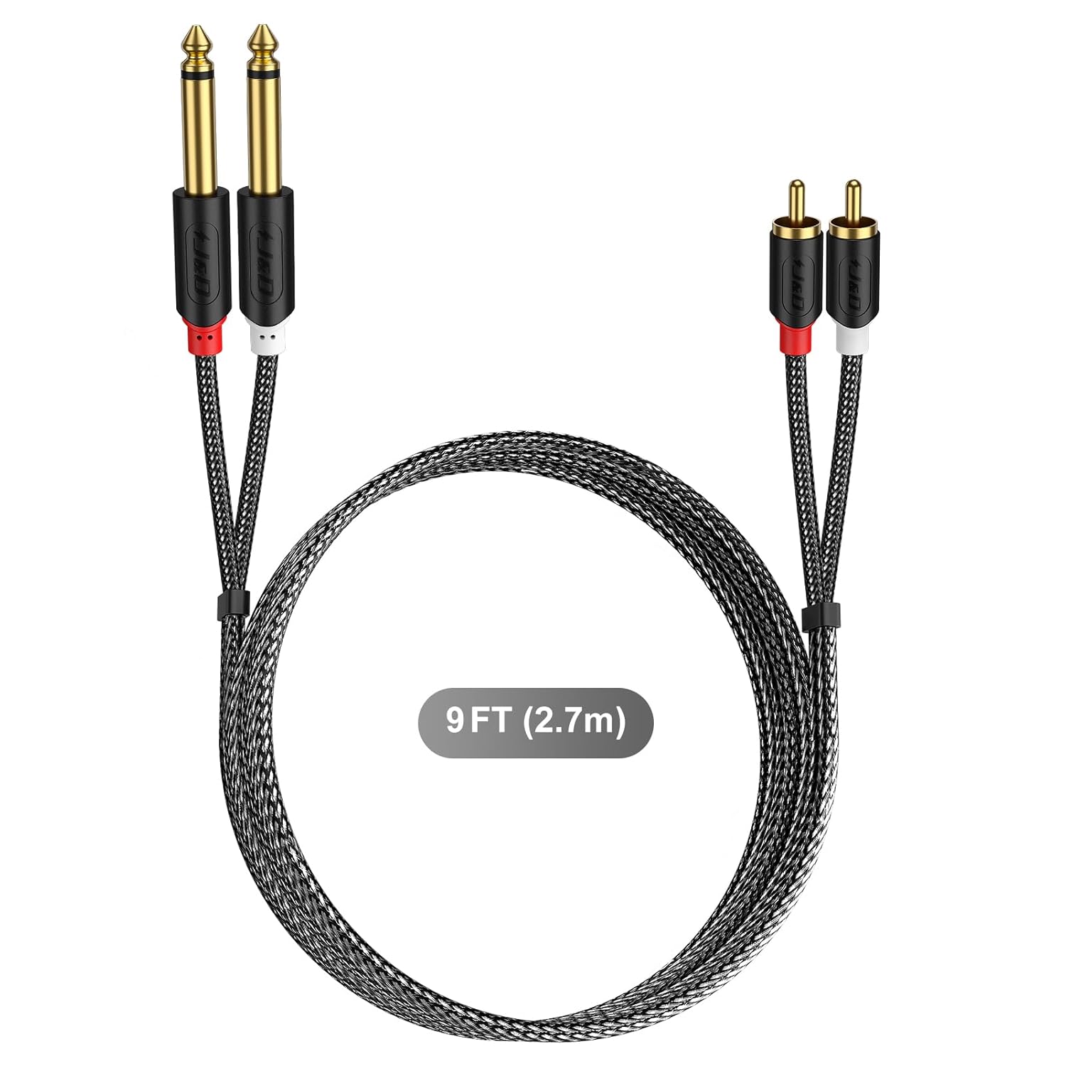 J&D Gold Plated 9 Foot Dual 1/4" TS to RCA Stereo Audio Interconnect Cable with Nylon Braid - Image 7