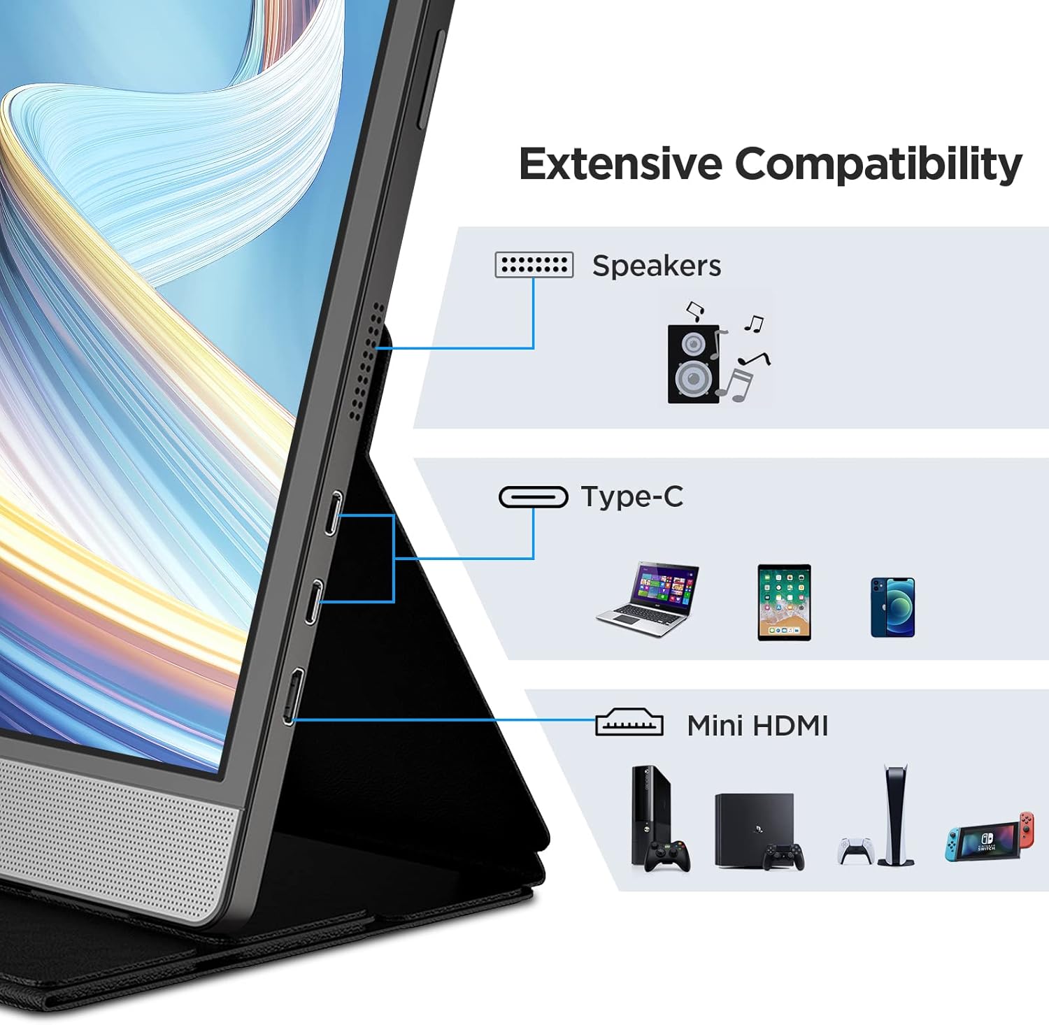KOORUI 15.6 Inch 1080P FHD Portable Laptop Display IPS USB-C HDMI Travel Monitor w/Cover & Speakers - Image 3