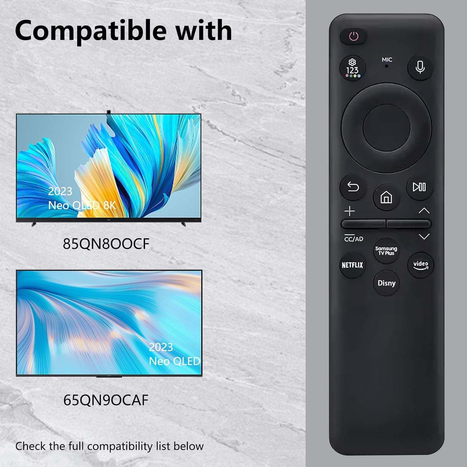 2023 Solar Voice Remote Control BN59-01432A for Samsung Neo QLED 8K HDR Smart TVs - Image 2