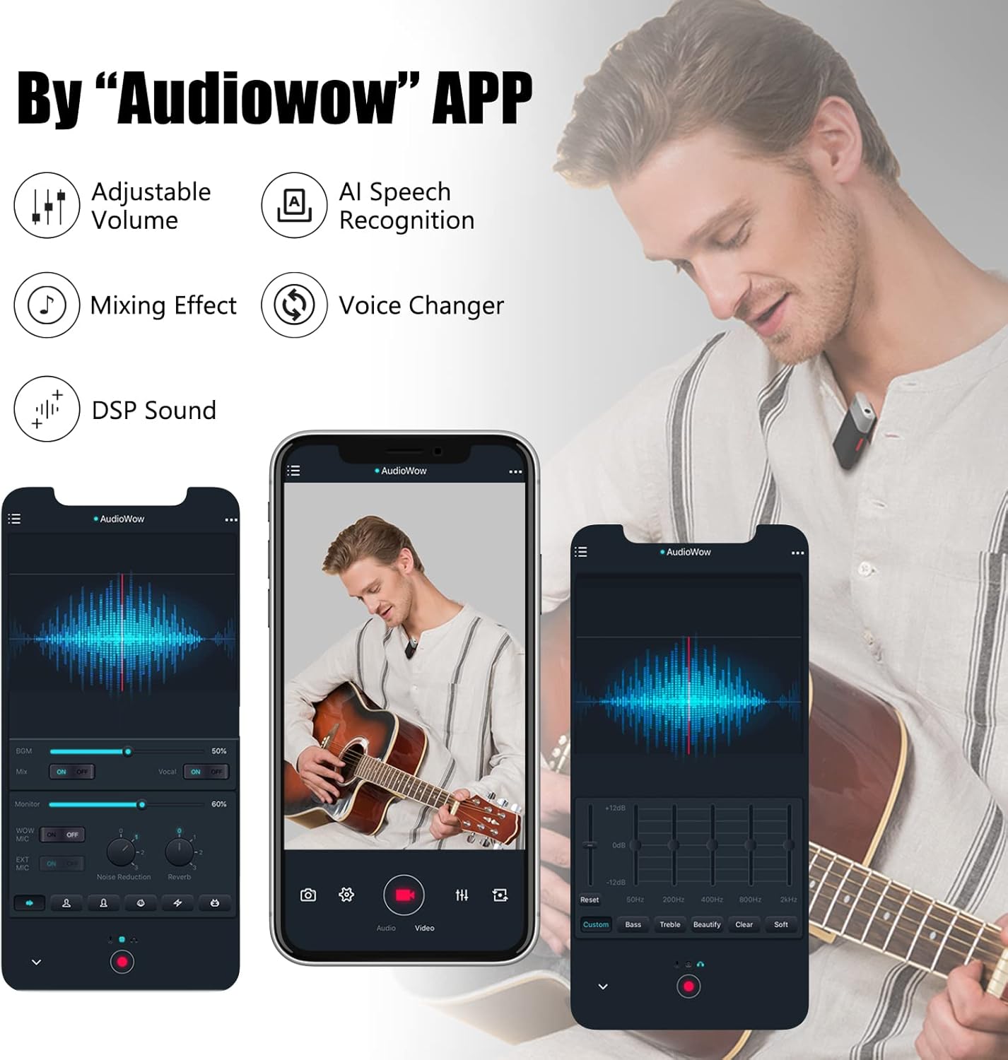 SabineTek AudioWow Bluetooth Lapel Microphone Wireless Clip-on for Smartphone Recording Vlogging - Image 3