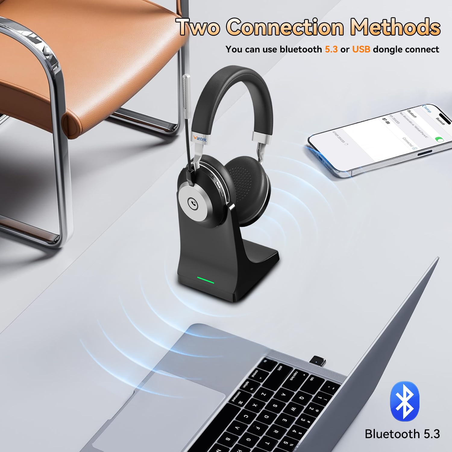 60-Hour Battery Bluetooth Wireless Headset with AI Noise Cancelling Microphone for Office & Remote Work - Image 3