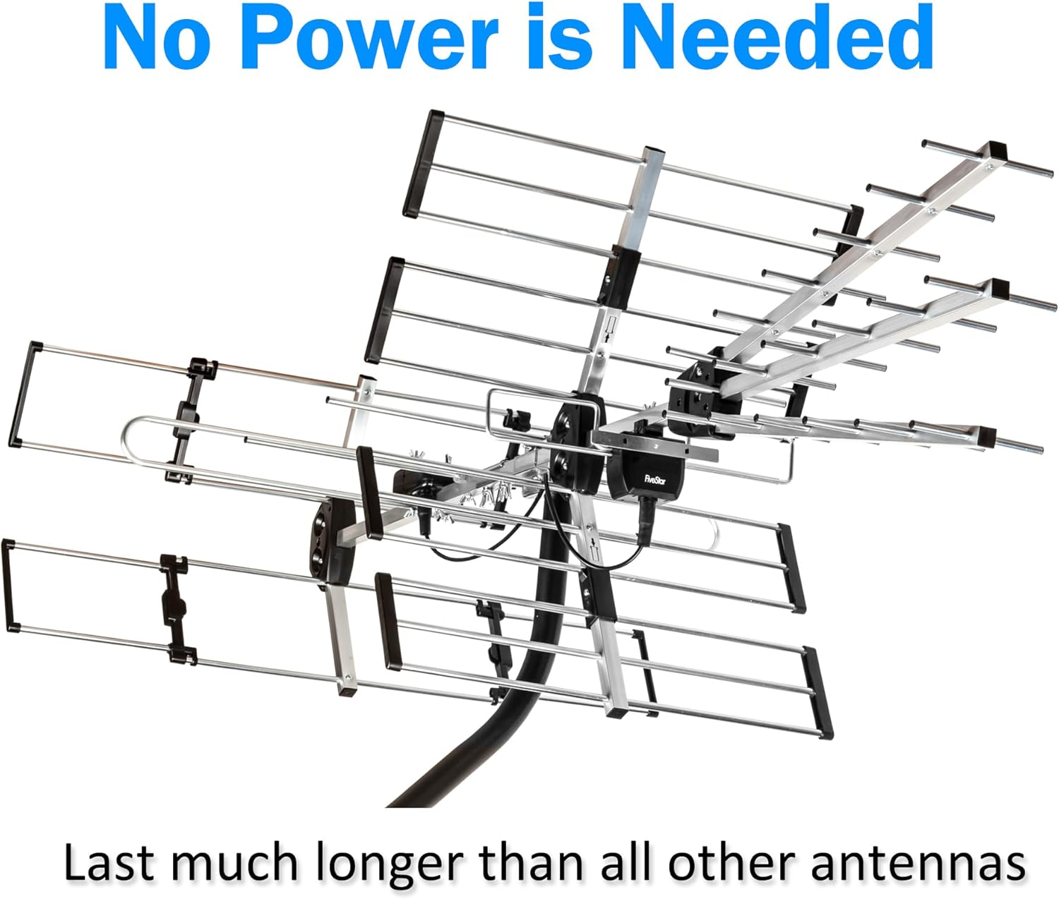 Five Star 200 Mile Long Range HDTV Outdoor Yagi Antenna with 21 inch Mounting Pole for VHF UHF ATSC 3.0 4K - Image 4