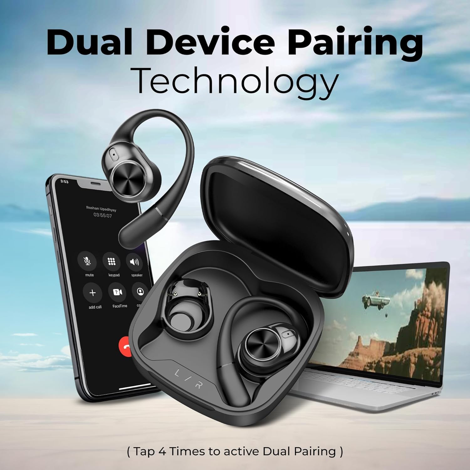 truke Buds Infinity Open Ear Wireless Earbuds 70 Hours Playtime Jet Black Quad Mic PureVoice ENC - Image 4