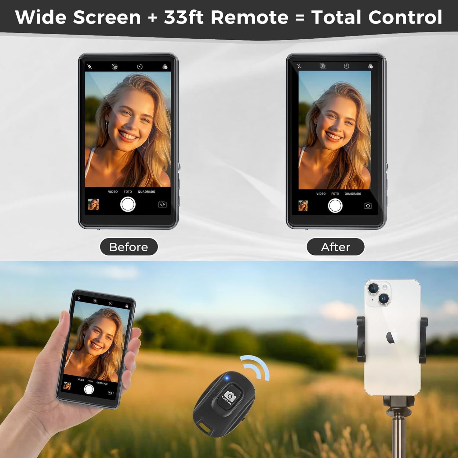 Magnetic Selfie Monitor Screen for iPhone Android 1800mAh Bluetooth Remote 3-Level Brightness Wide Screen - Image 6