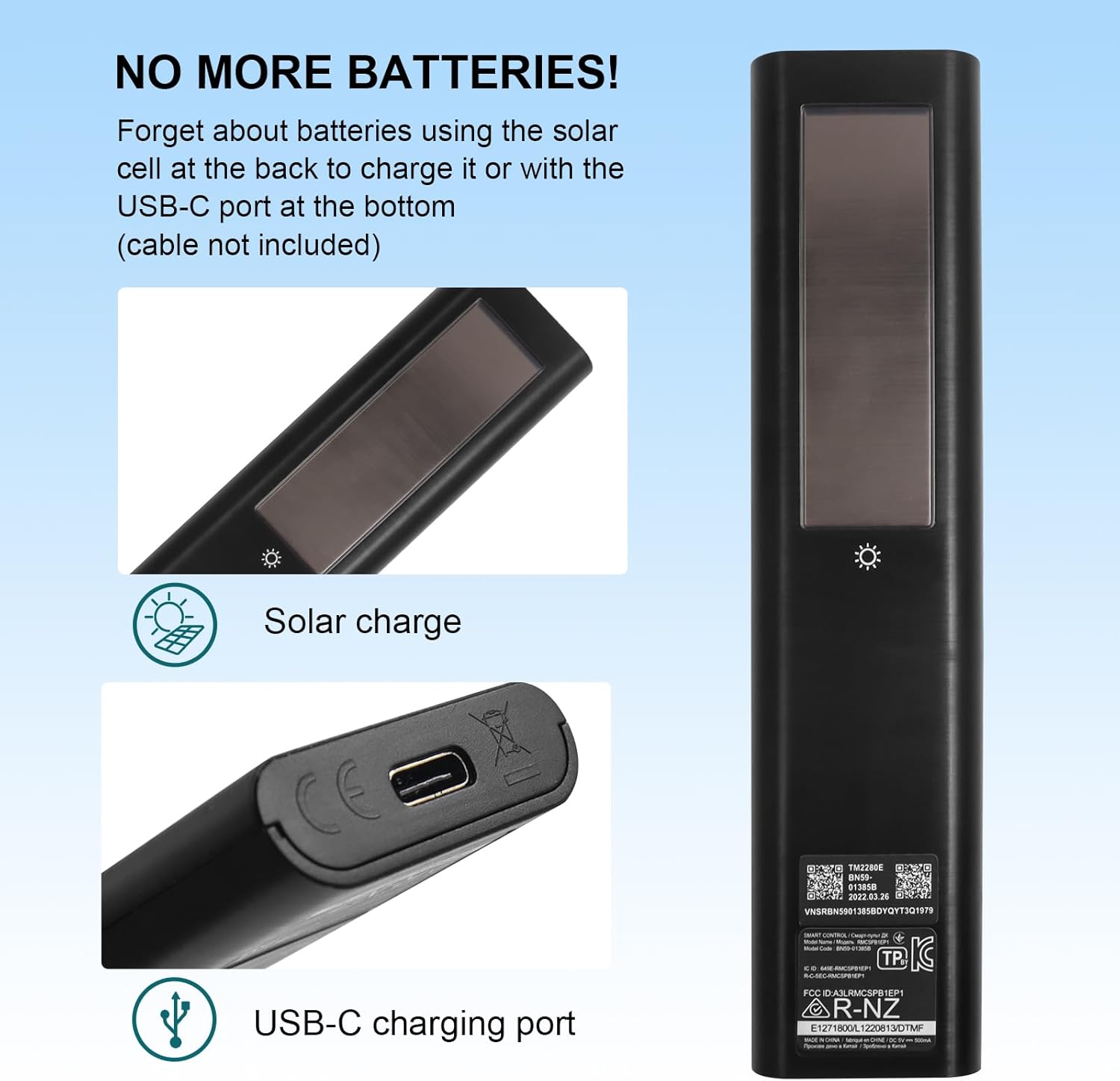 Rechargeable Solar TV Remote Control for Samsung Frame Smart TVs Voice Bluetooth 4 Shortcut Buttons - Image 5