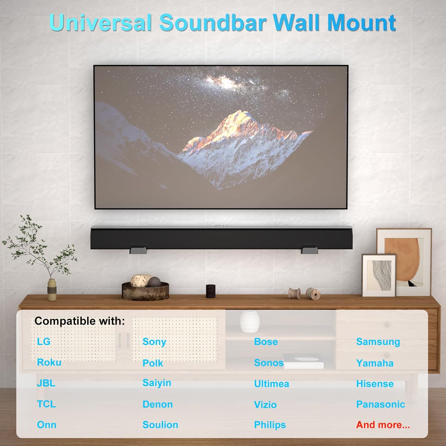 Adjustable Soundbar Wall Mount Bracket for Most Brands, Black, 33 lbs Capacity - Image 2