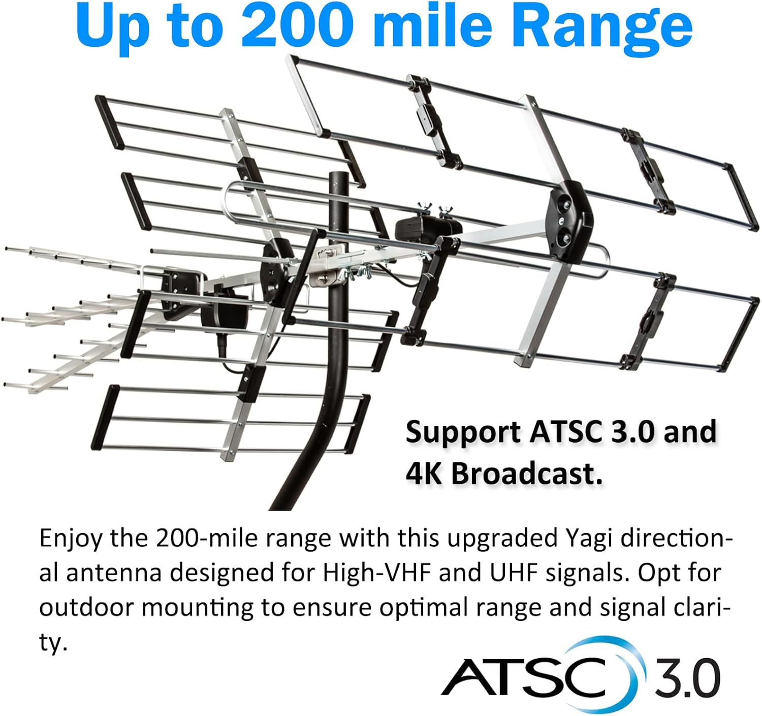 Five Star 200 Mile Long Range HDTV Outdoor Yagi Antenna with 21 inch Mounting Pole for VHF UHF ATSC 3.0 4K - Image 3