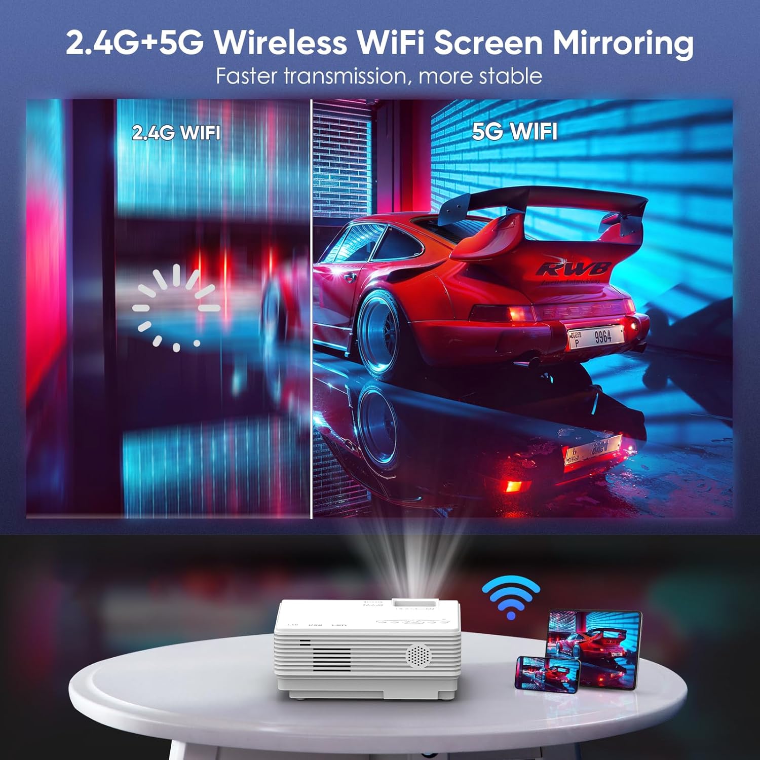 WiFi Bluetooth Mini Outdoor Home Entertainment Movie Projector 1080P Smartphone Sync - Image 2