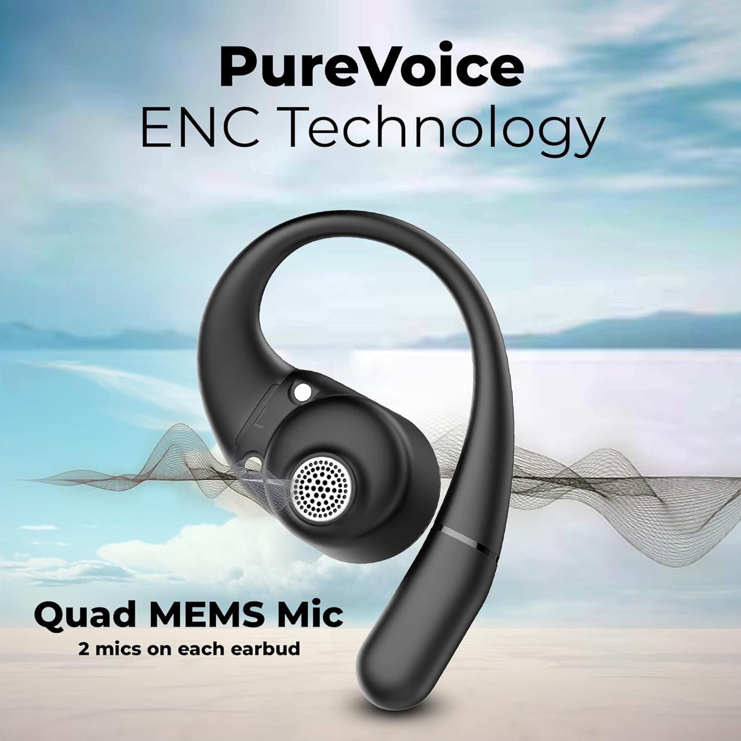 truke Buds Infinity Open Ear Wireless Earbuds 70 Hours Playtime Jet Black Quad Mic PureVoice ENC - Image 6
