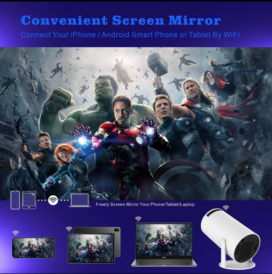 Portable WiFi 6 Bluetooth 5.0 Mini Projector 4K 1080P Support 130 Inch Outdoor Screen - Image 4