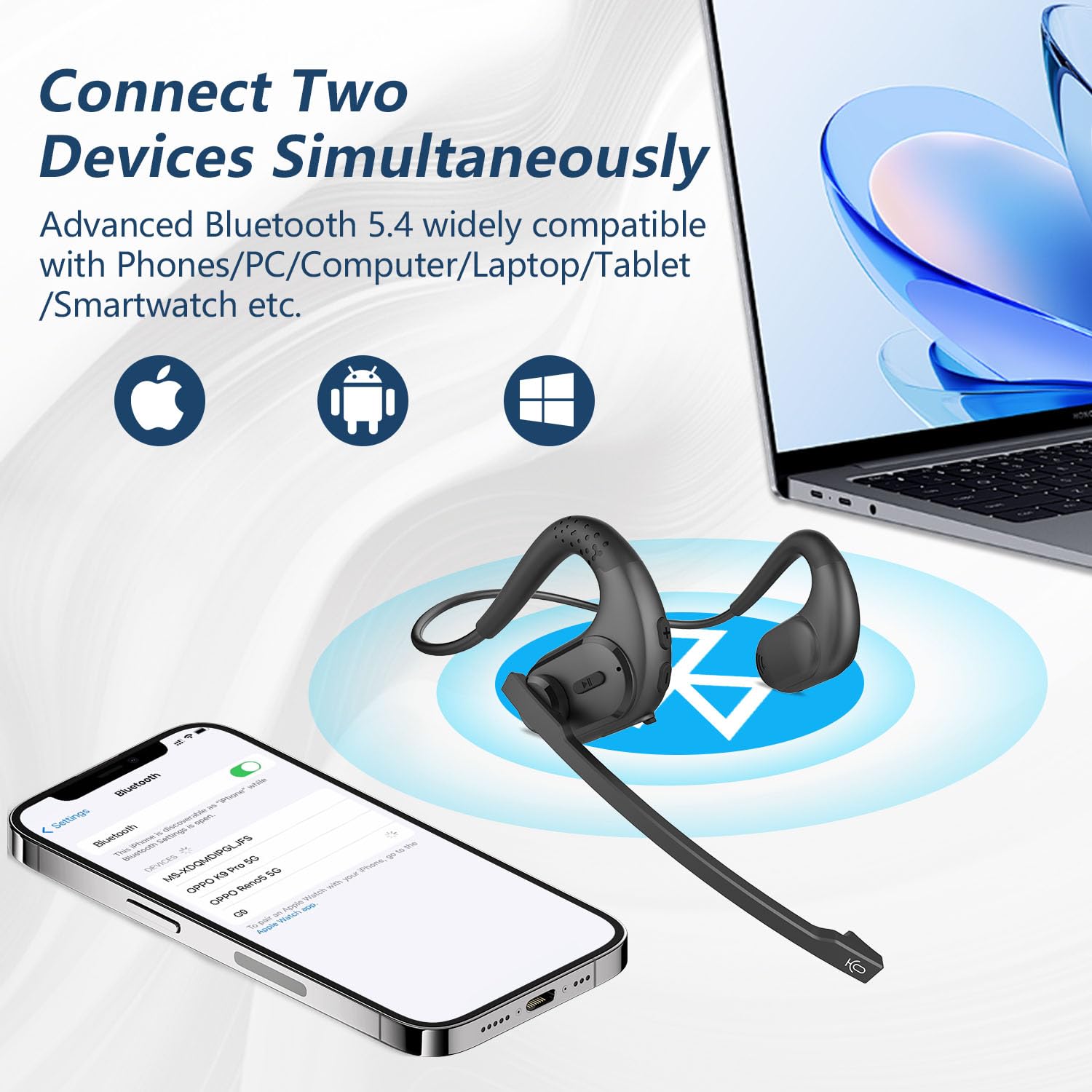 BANIGIPA Open Ear Bluetooth Headphones with Removable Mic, 12 Hr Battery, Noise Cancelling Wireless for Work, Sports, Calls - Image 5