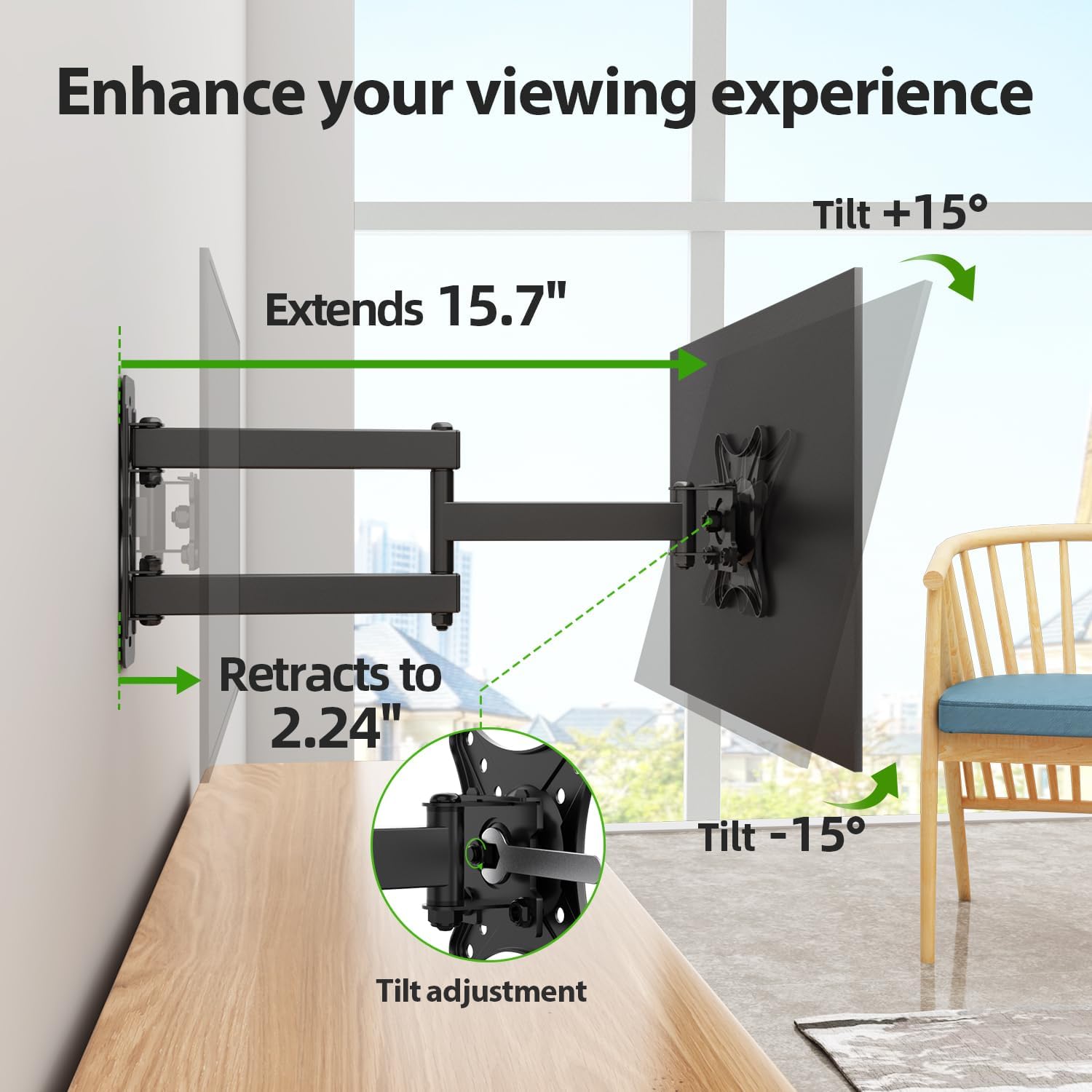 USX MOUNT Single Stud TV Wall Mount for 13-32 Inch TVs, Full Motion Swivel Tilt Articulating Bracket, 33LBS Capacity - Image 4