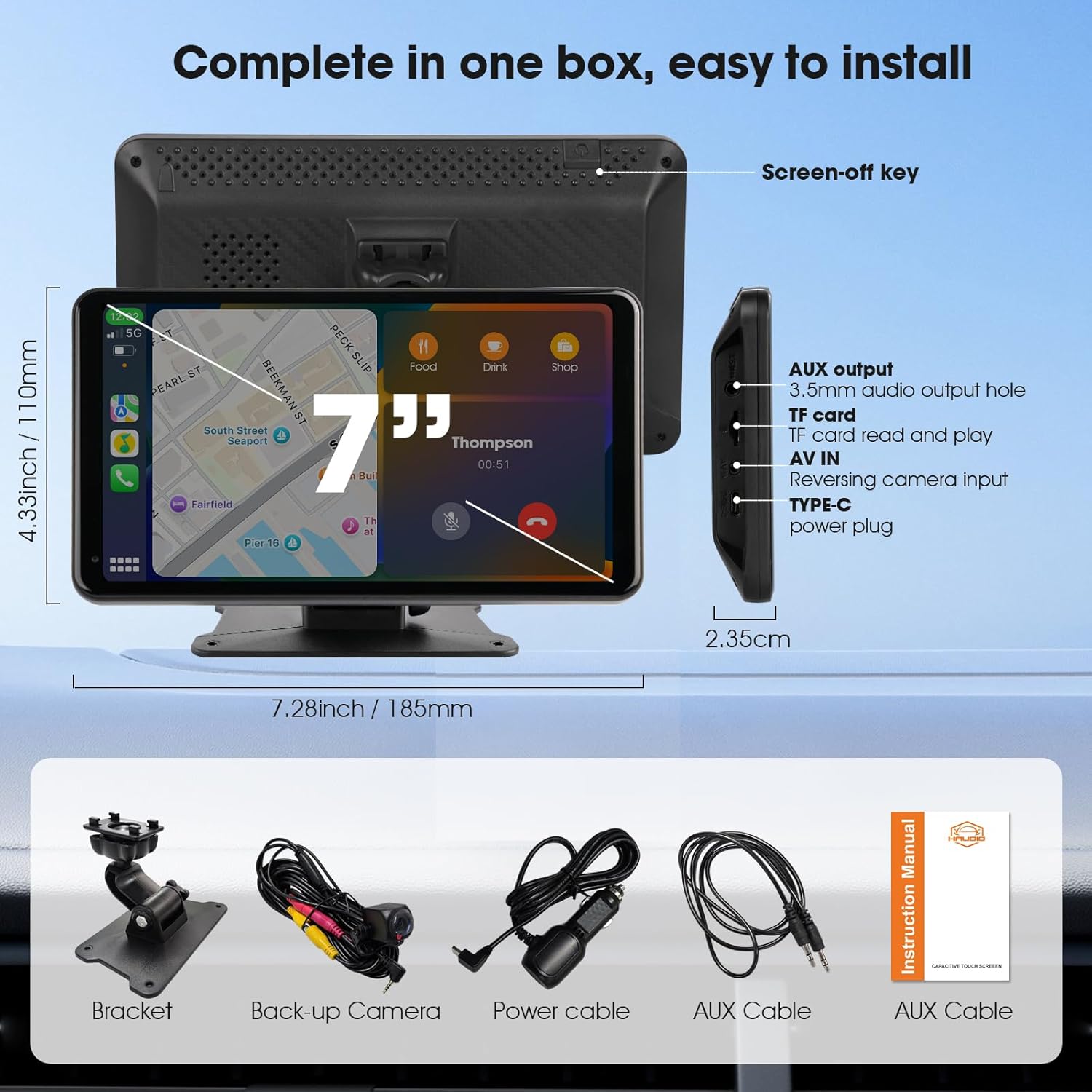 7 Inch Portable Wireless CarPlay Android Auto Car Stereo with HD Touch Screen Backup Camera Universal Fit - Image 7