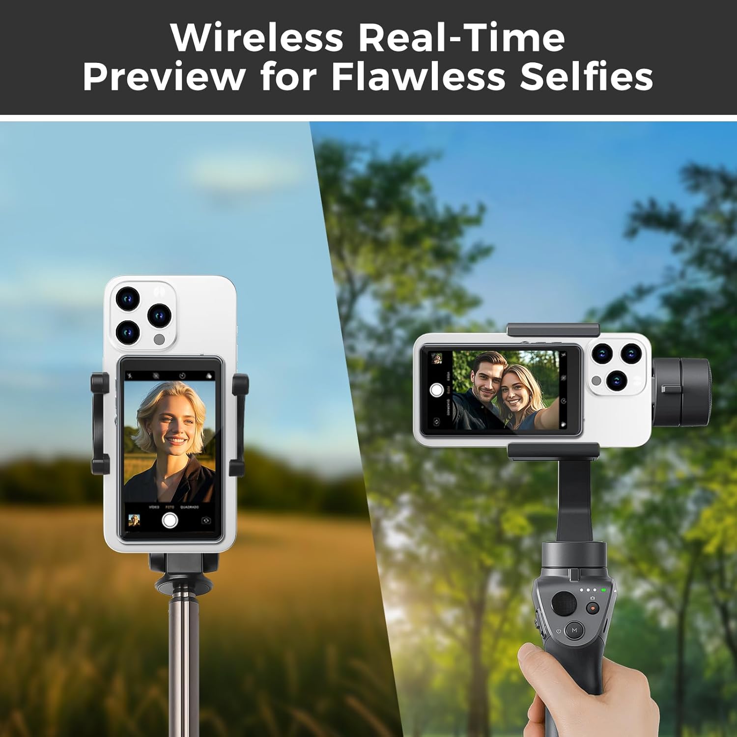 Magnetic Selfie Monitor Screen for iPhone Android 1800mAh Bluetooth Remote 3-Level Brightness Wide Screen - Image 3