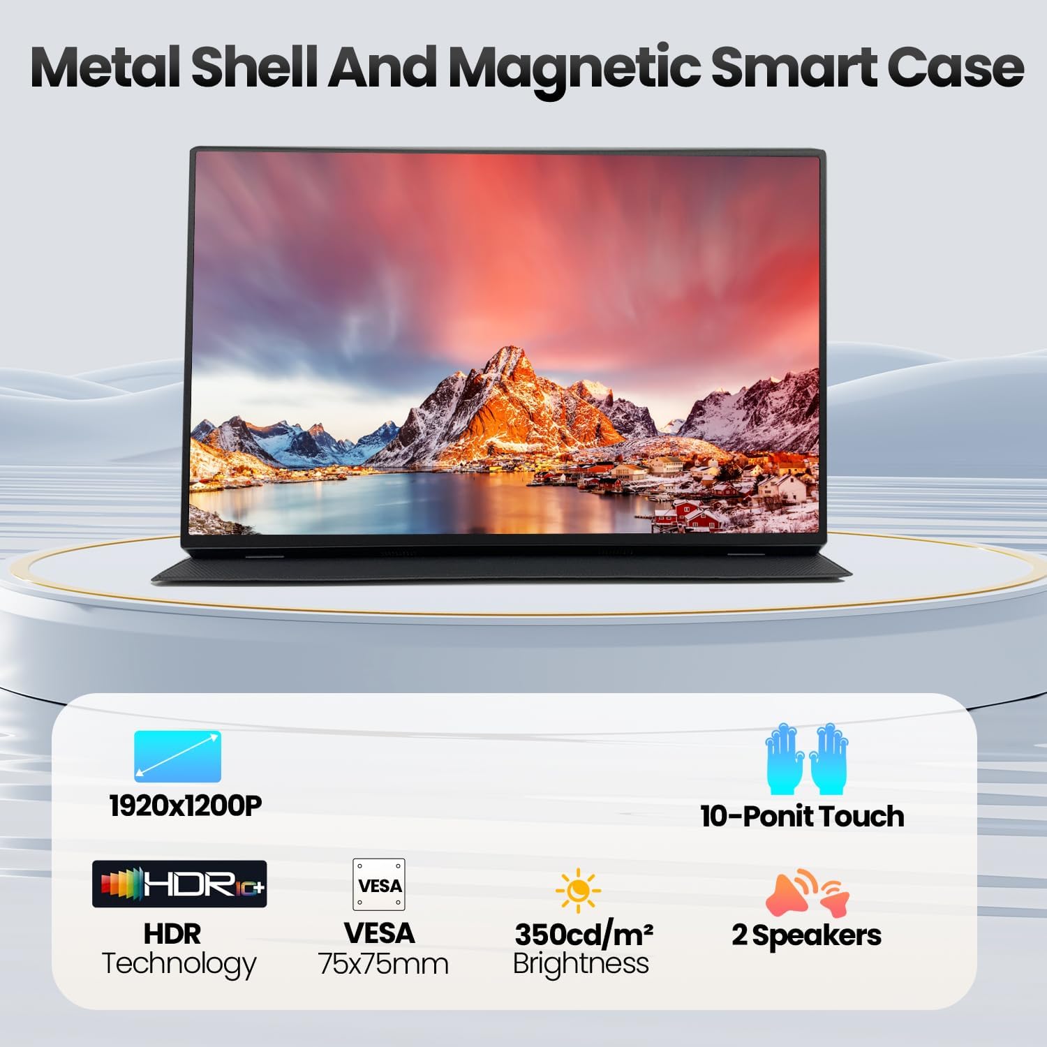 16 Inch Portable Touchscreen Monitor HDR10 Metal Shell with Smart Cover and Speakers, IPS 1920x1200P USB-C HDMI Secondary Display - Image 6