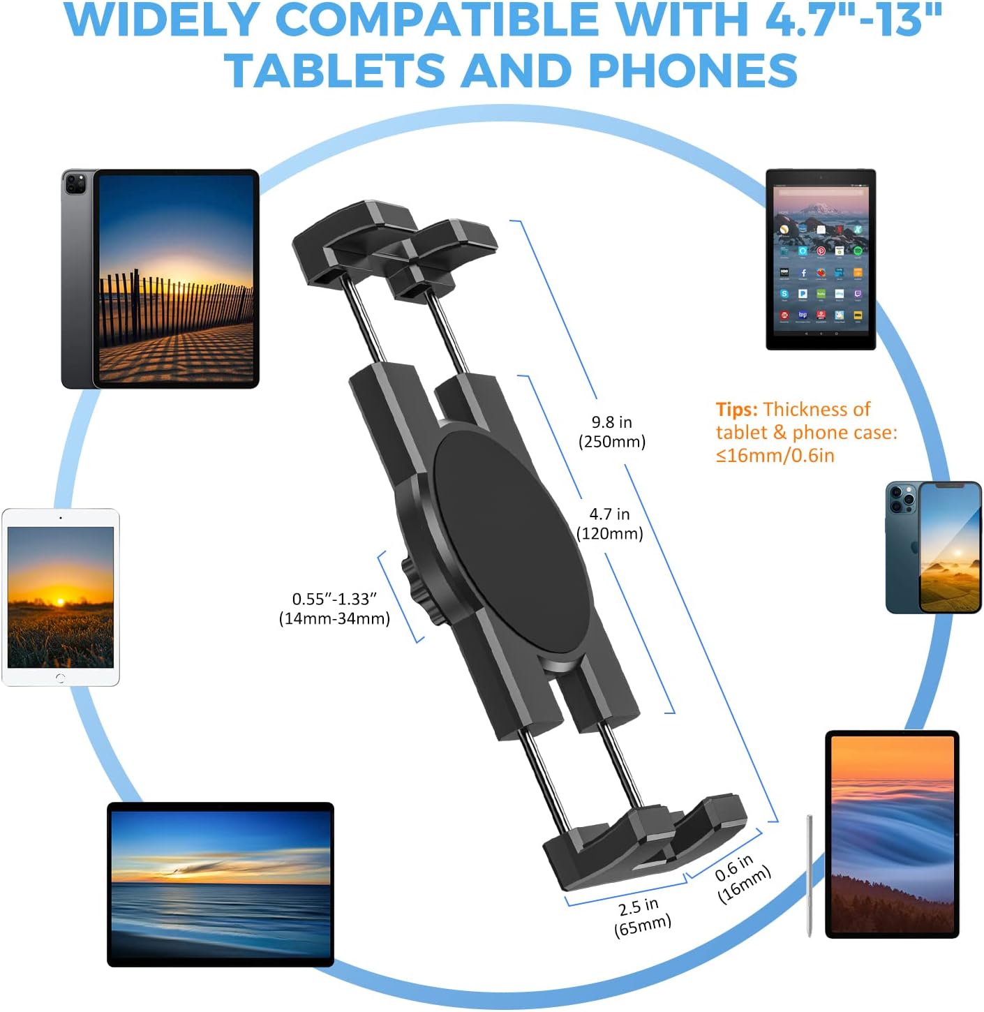 Adjustable 27-inch Tablet Phone Mount Holder for 4.7-12.9 inch Devices, iPad, iPhone, Galaxy Tab - Image 7