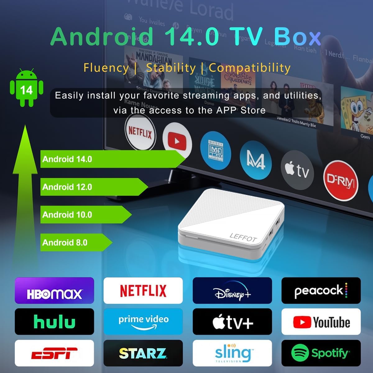 LEFFOT Android 14 4K Ultra HD TV Box 2GB RAM 16GB ROM Smart Streaming Device - Image 6