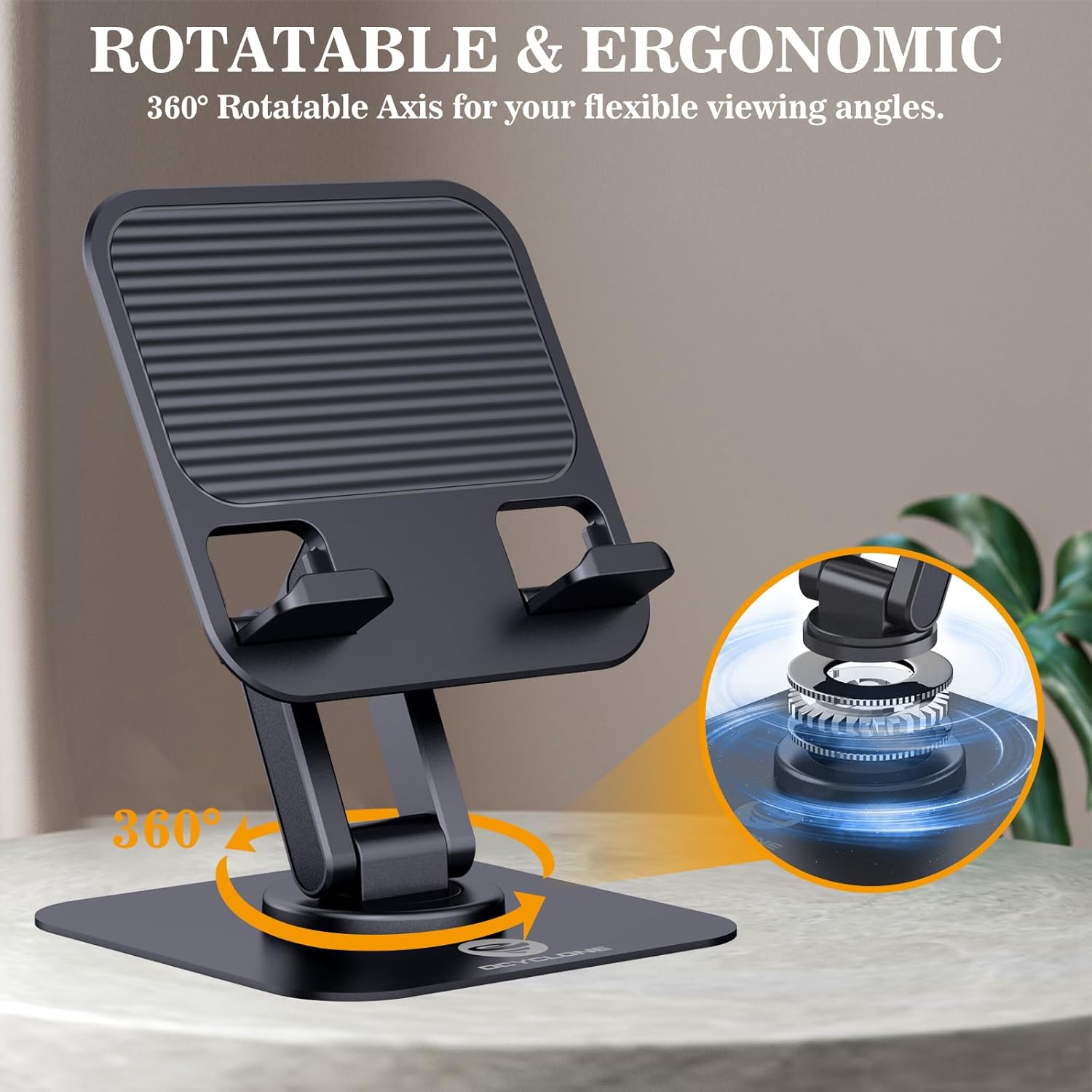 OCYCLONE Adjustable 360 Rotating Tablet Stand for Desk, Black, fits 4" to 15.6" devices - Image 2