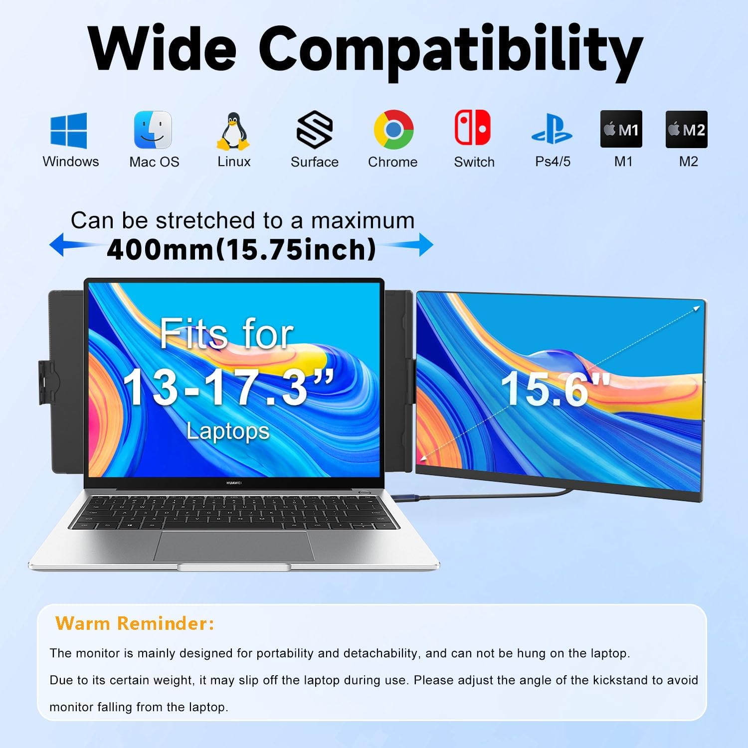 15.6 Inch FHD 1080P IPS Detachable Laptop Screen Extender for Laptops 13-17.3" - Image 6