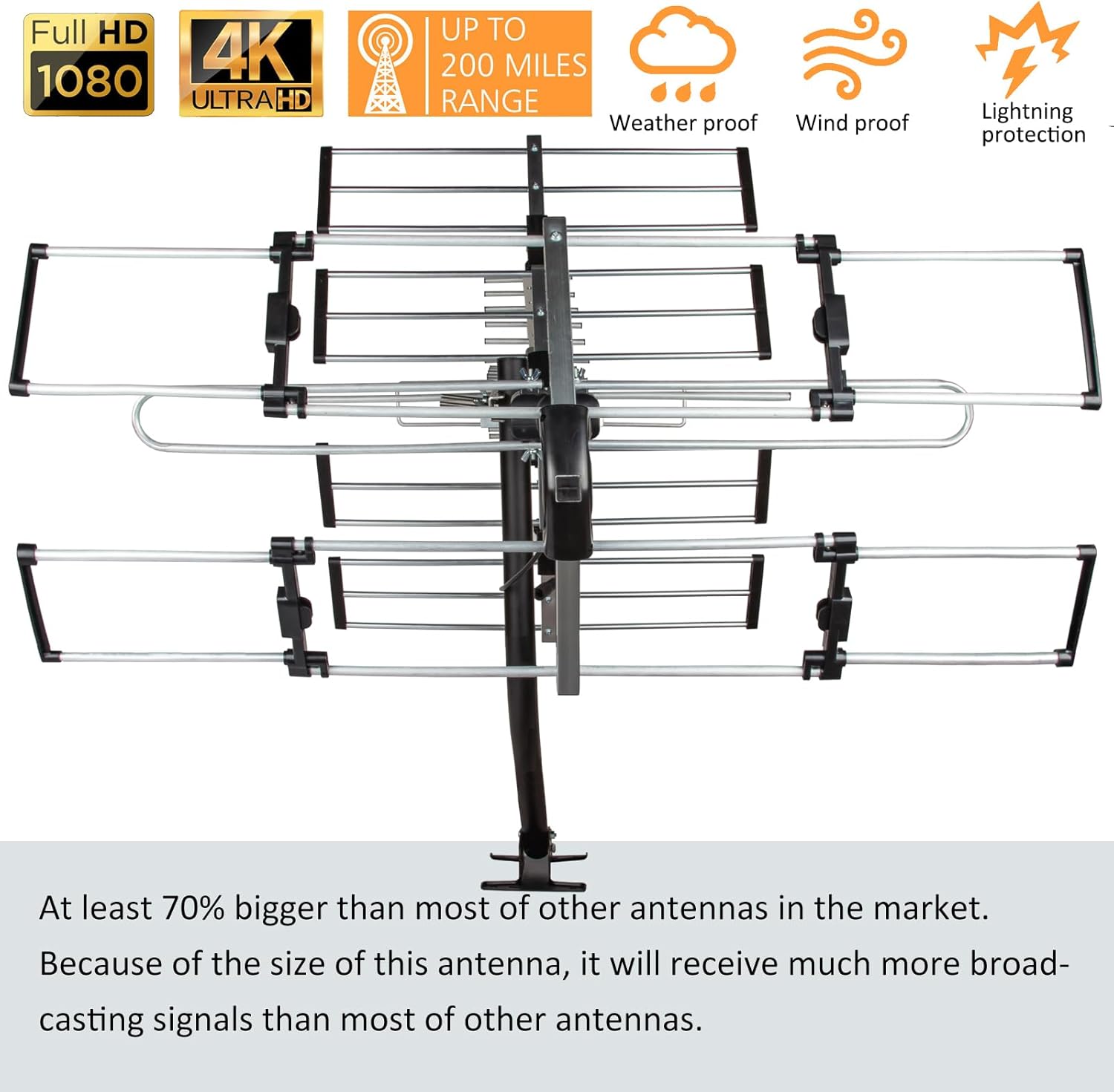 Five Star 200 Mile Long Range HDTV Outdoor Yagi Antenna with 21 inch Mounting Pole for VHF UHF ATSC 3.0 4K - Image 5