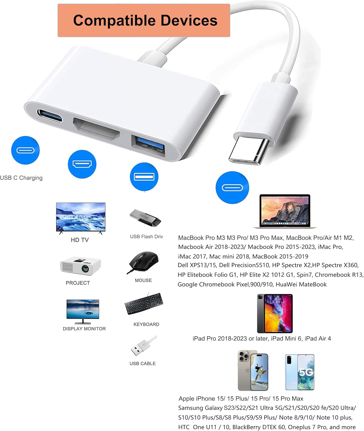 Apple MFi Certified 7-in-1 USB-C Hub Adapter 4K HDMI 60Hz USB-A 3.0 100W PD for MacBook iPhone iPad Samsung - Image 7