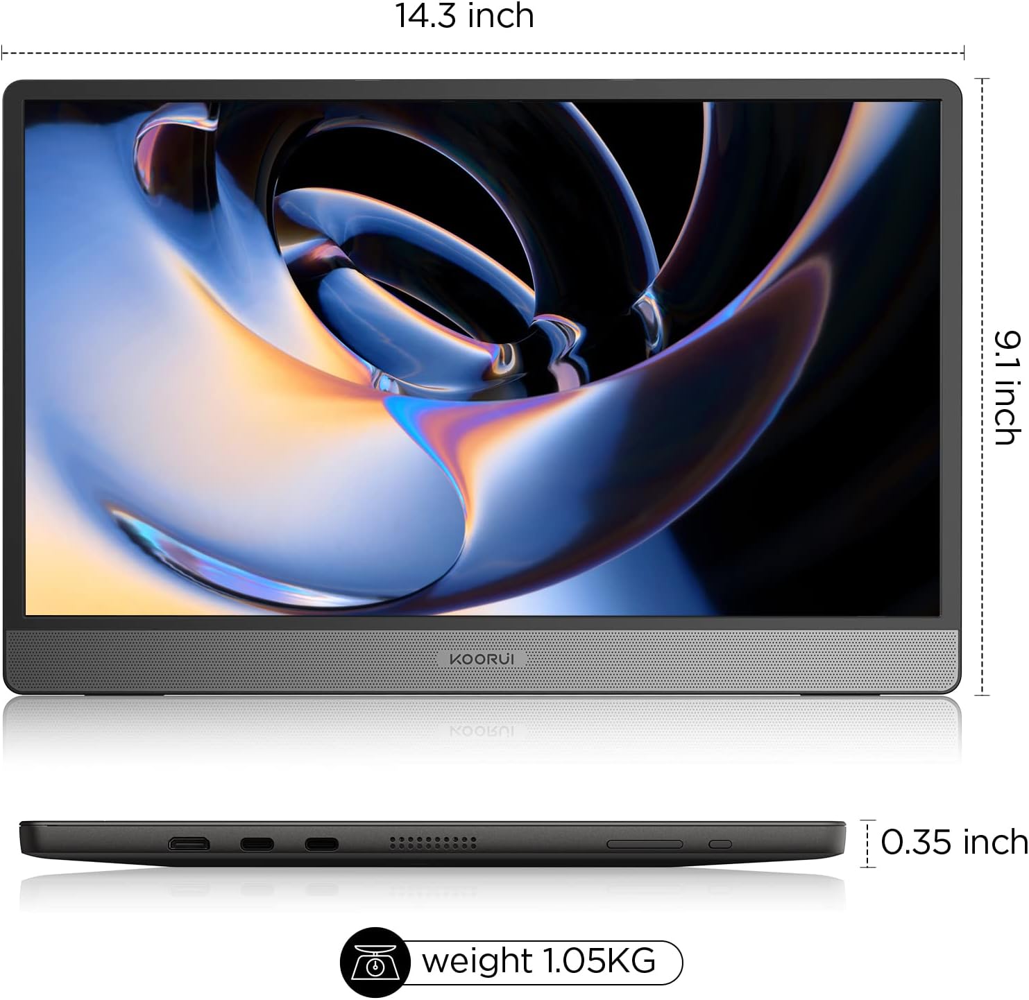 KOORUI 15.6 Inch 1080P FHD Portable Laptop Display IPS USB-C HDMI Travel Monitor w/Cover & Speakers - Image 7