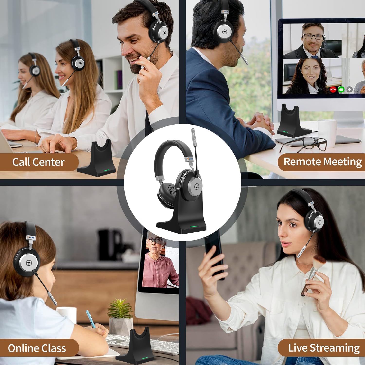 60-Hour Battery Bluetooth Wireless Headset with AI Noise Cancelling Microphone for Office & Remote Work - Image 7