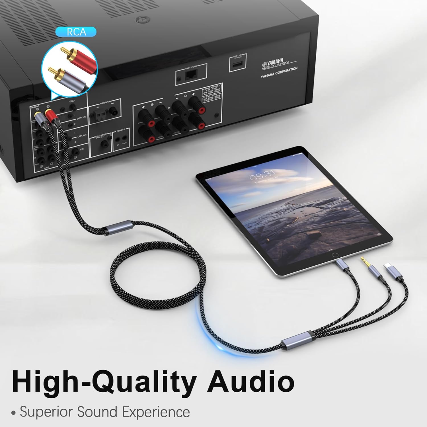 10FT USB C 3.5mm to RCA Male Audio Cable Adapter for iPhone iPad Tablet Speaker HDTV - Image 5