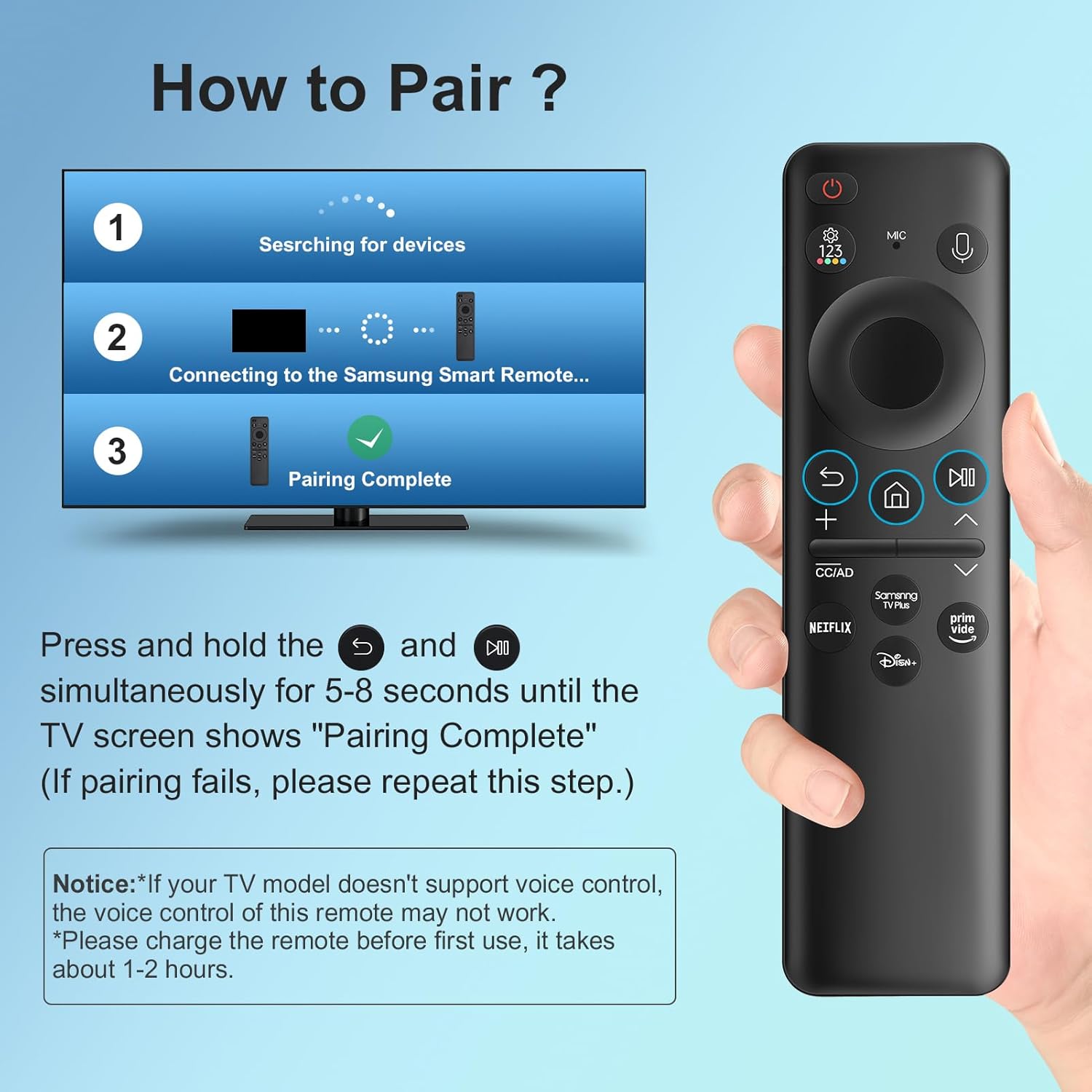 Solar Rechargeable Voice Remote Replacement for Samsung TVs 2023-2024 Series with 4 Shortcut Buttons - Image 5
