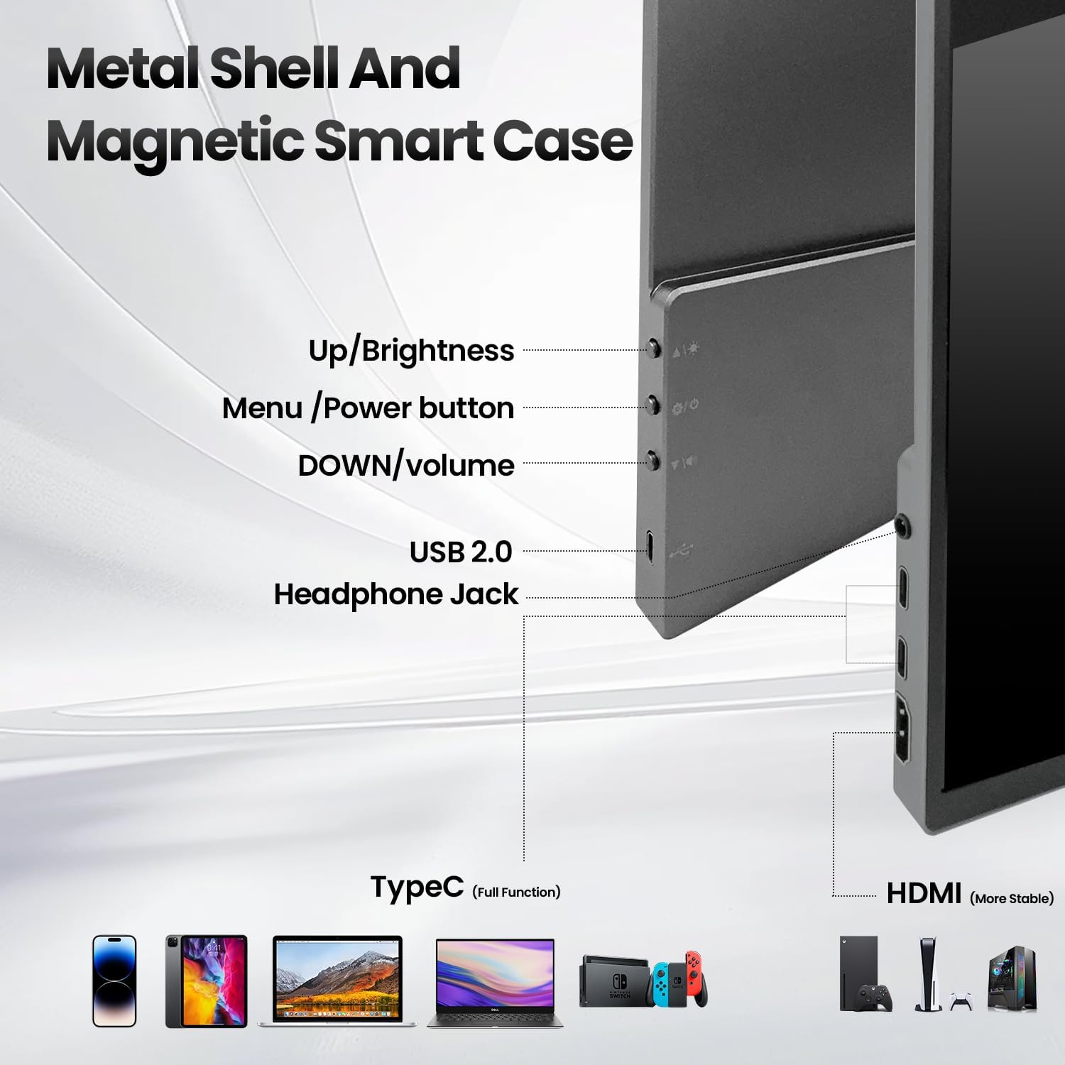 16 Inch Portable Touchscreen Monitor HDR10 Metal Shell with Smart Cover and Speakers, IPS 1920x1200P USB-C HDMI Secondary Display - Image 4