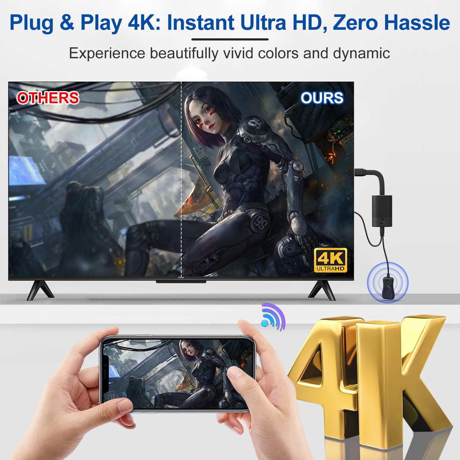 4K Wireless HDMI Display Dongle Adapter Plug & Play 2.4G 5G Miracast Airplay - Image 4
