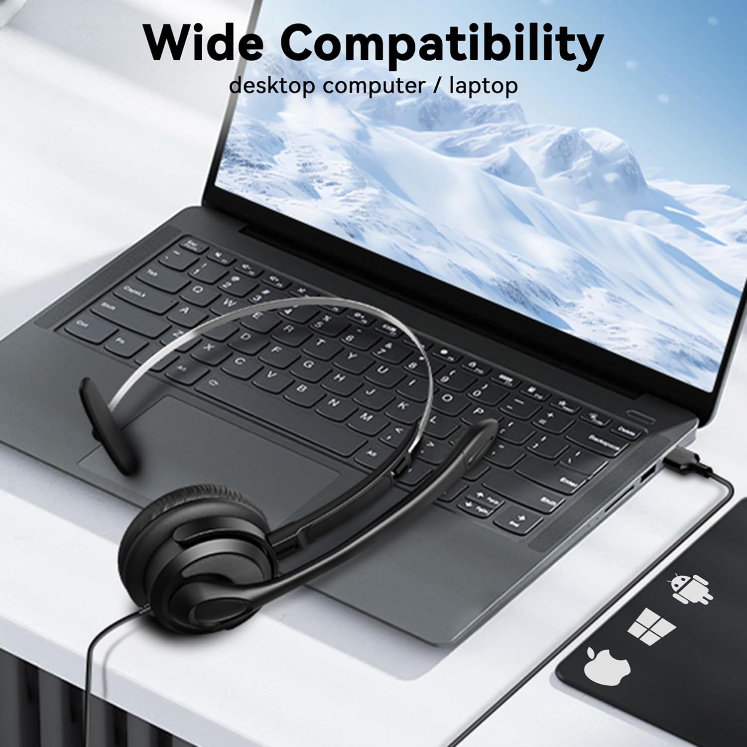 Voistek Wired Mono USB Headset with Noise Cancelling Microphone, Single Ear Comfort for Laptop PC Mac Office Zoom - Image 8