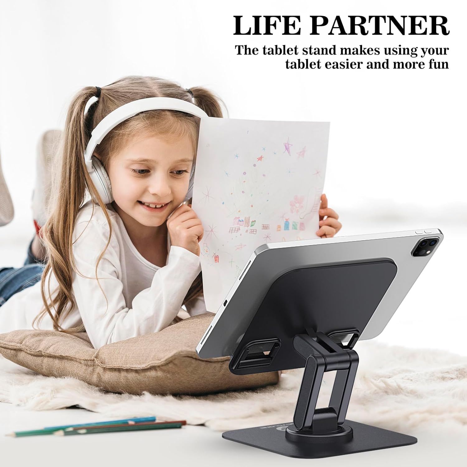 OCYCLONE Adjustable 360 Rotating Tablet Stand for Desk, Black, fits 4" to 15.6" devices - Image 6