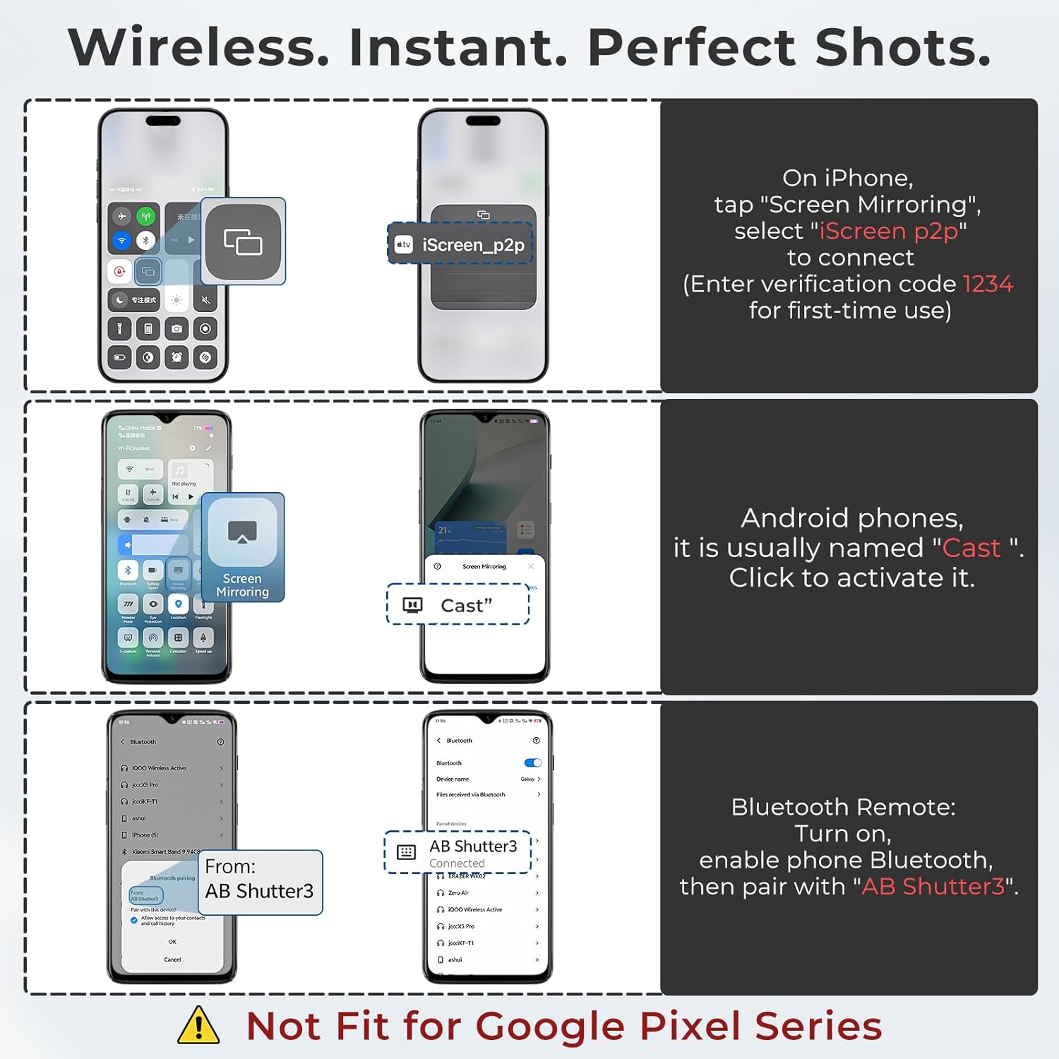 Magnetic Wireless Selfie Monitor Screen for iPhone Android, 1800mAh, Bluetooth Remote, 3-Level Brightness, White - Image 5