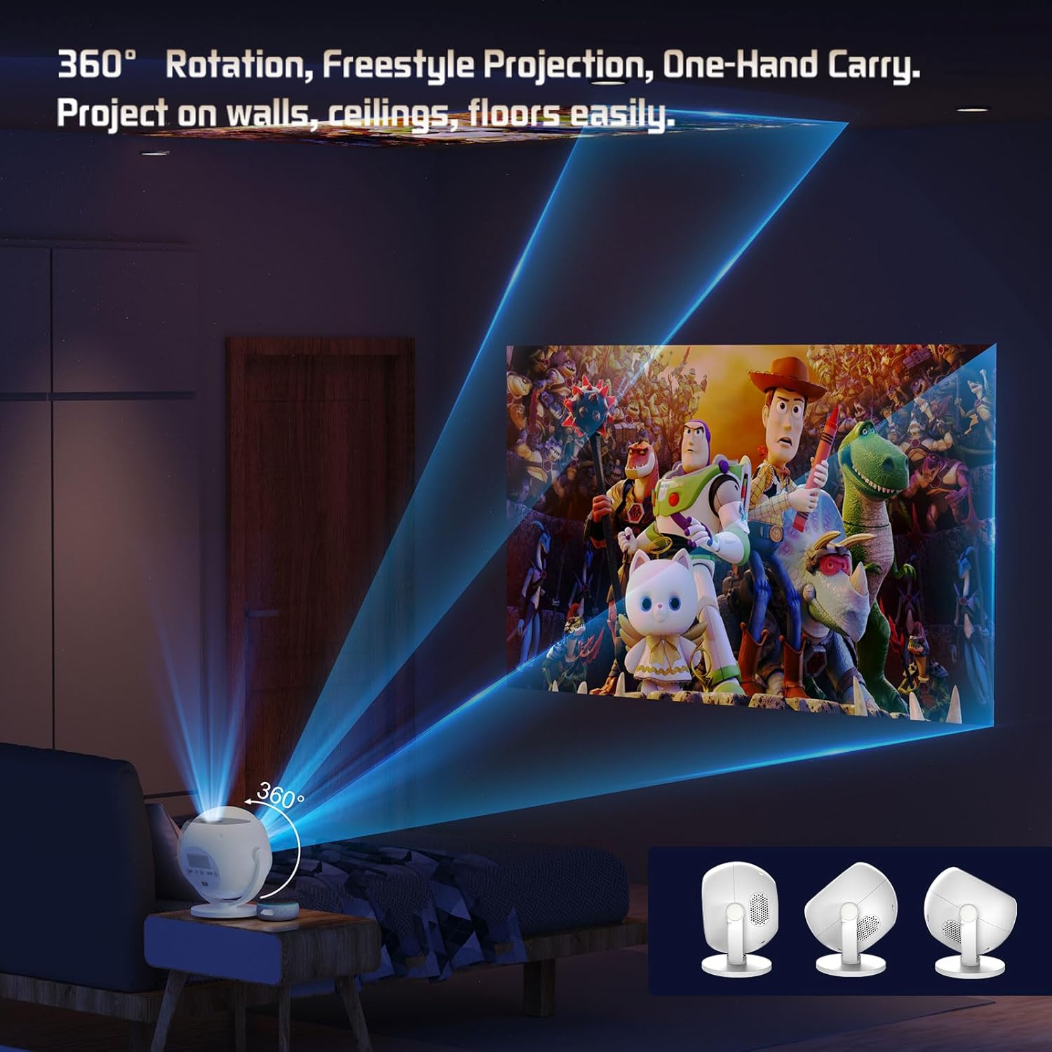 360° Rotatable Mini Smart Portable Projector Wifi Bluetooth 1080P White Electric Focus - Image 5