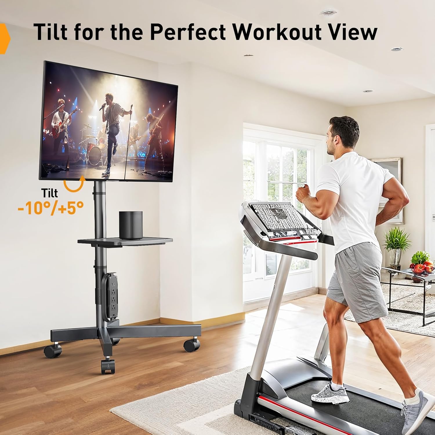 Perlegear Rolling TV Cart with Integrated Power, Adjustable Height, for 23-60 Inch TVs - Image 6