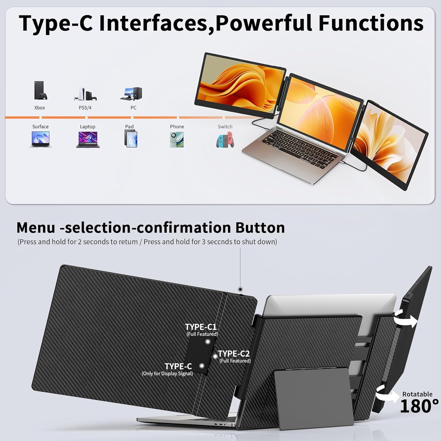 14 Inch FHD 1080P IPS Triple Portable Laptop Monitor 300% More Efficient Foldable Display with Stand for 13-17.3" Laptops Plug & Play Windows Chrome Mac - Image 4