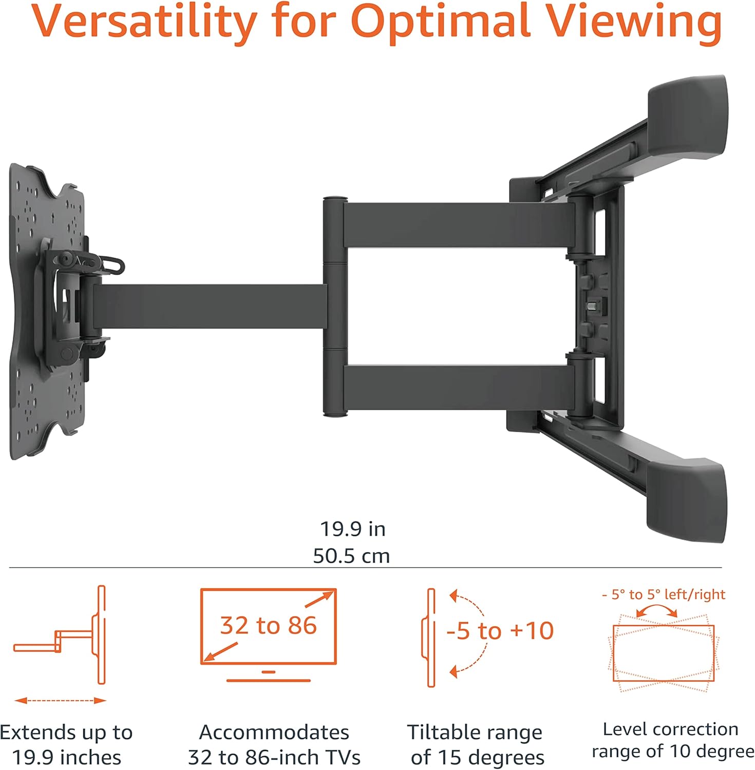 Amazon Basics Full Motion 32-86 Inch TV Wall Mount Black with Post-Leveling - Image 6