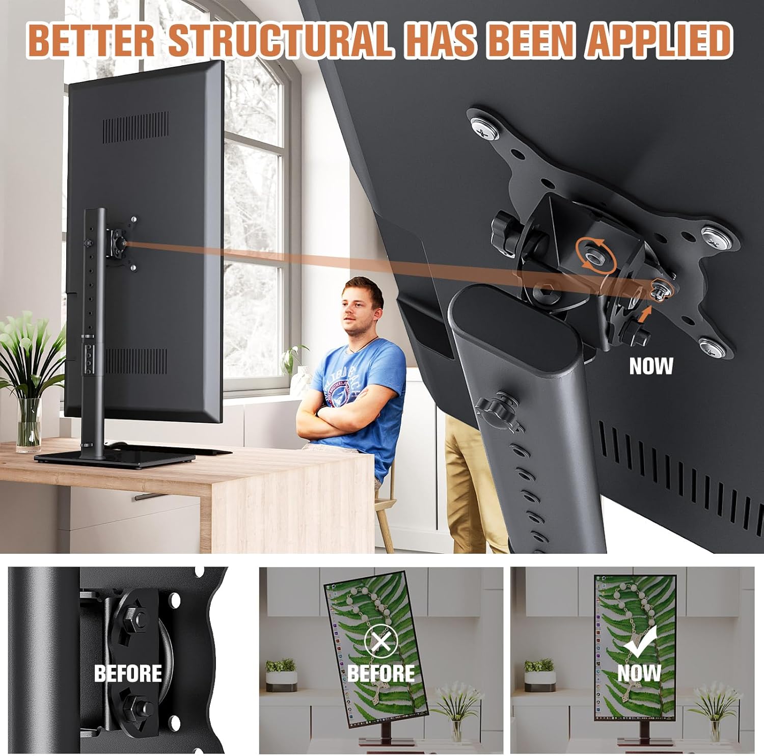 Adjustable Freestanding Monitor Stand for 27-43 Inch Curved Screens Tempered Glass Base 77lbs Capacity - Image 2