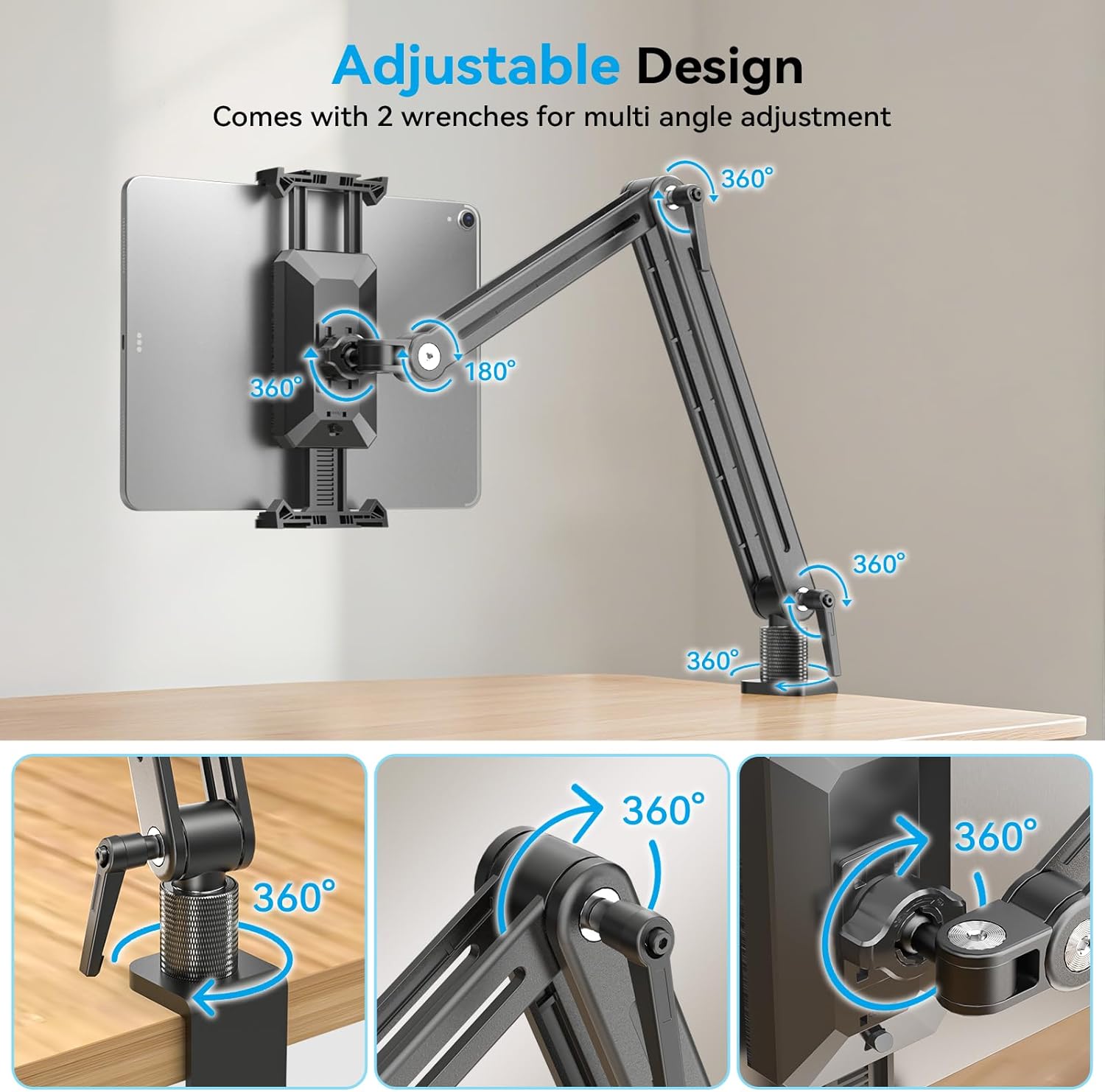 15.6 Inch Portable Monitor Stand 360° Rotating Arm for Tablets and E-readers - Image 4