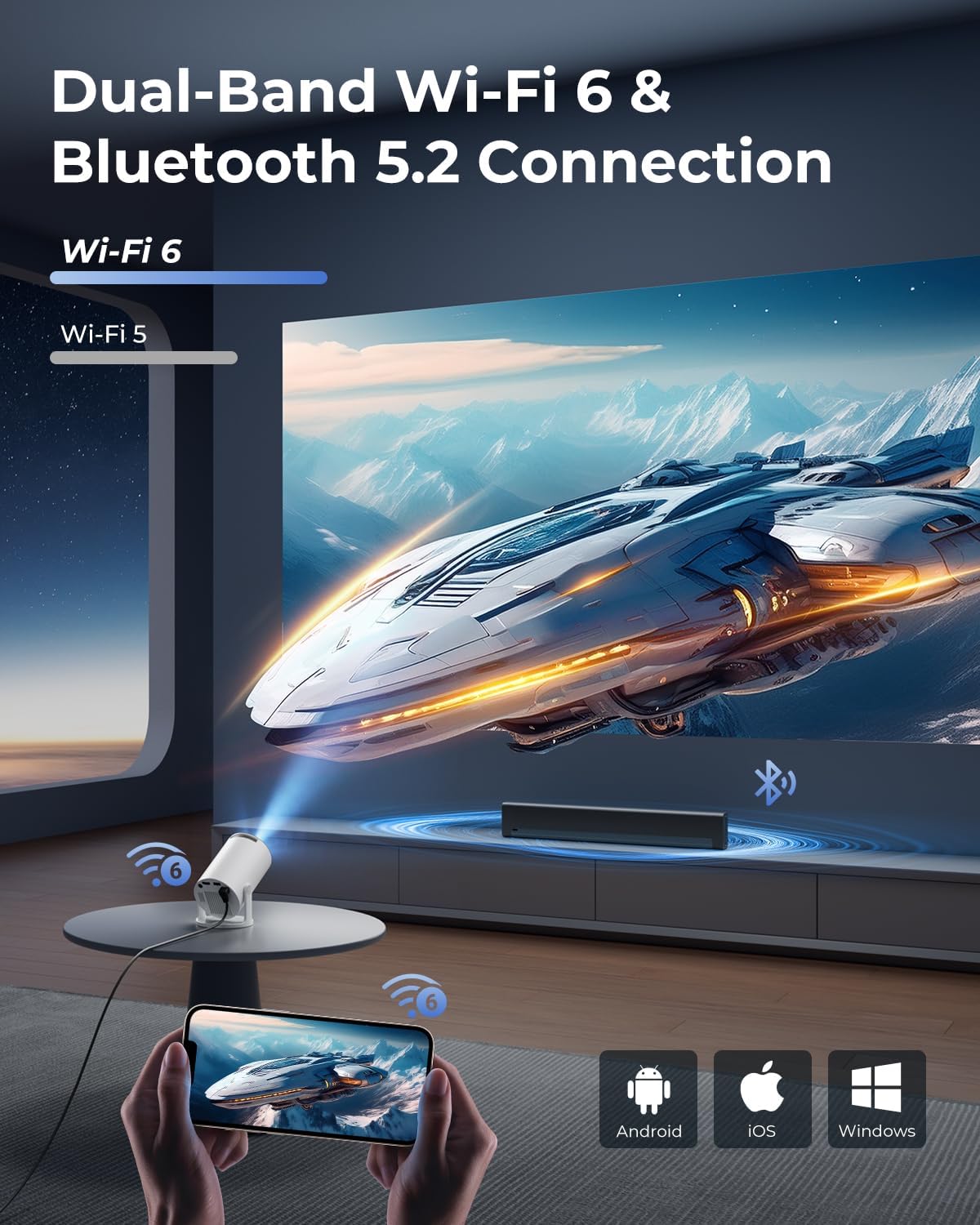 CLOKOWE Mini Portable WiFi Bluetooth Projector Smart Built-in Apps 180° Rotation Auto Keystone 1080P Compatible - Image 5