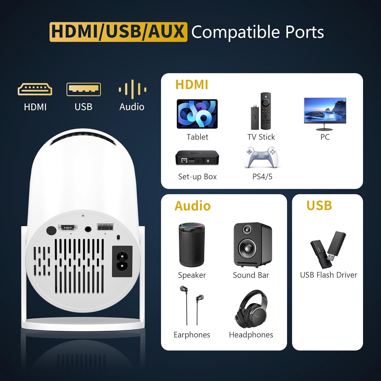 Portable Mini Projector 4K Support Full HD 1080P with 270° Rotatable Stand for Movies - Image 6