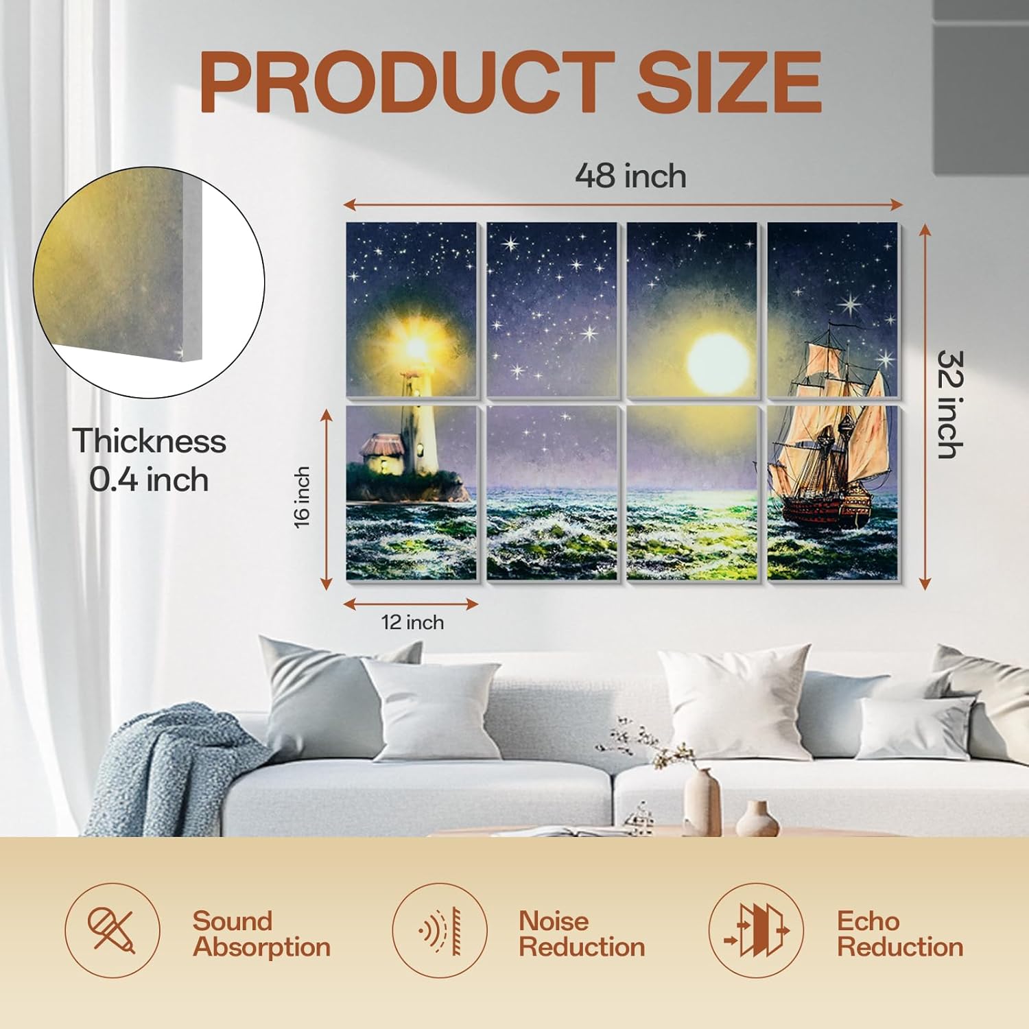 48x32 Inch Self-Adhesive Lighthouse Art Acoustic Panels for Sound Absorption - Image 2