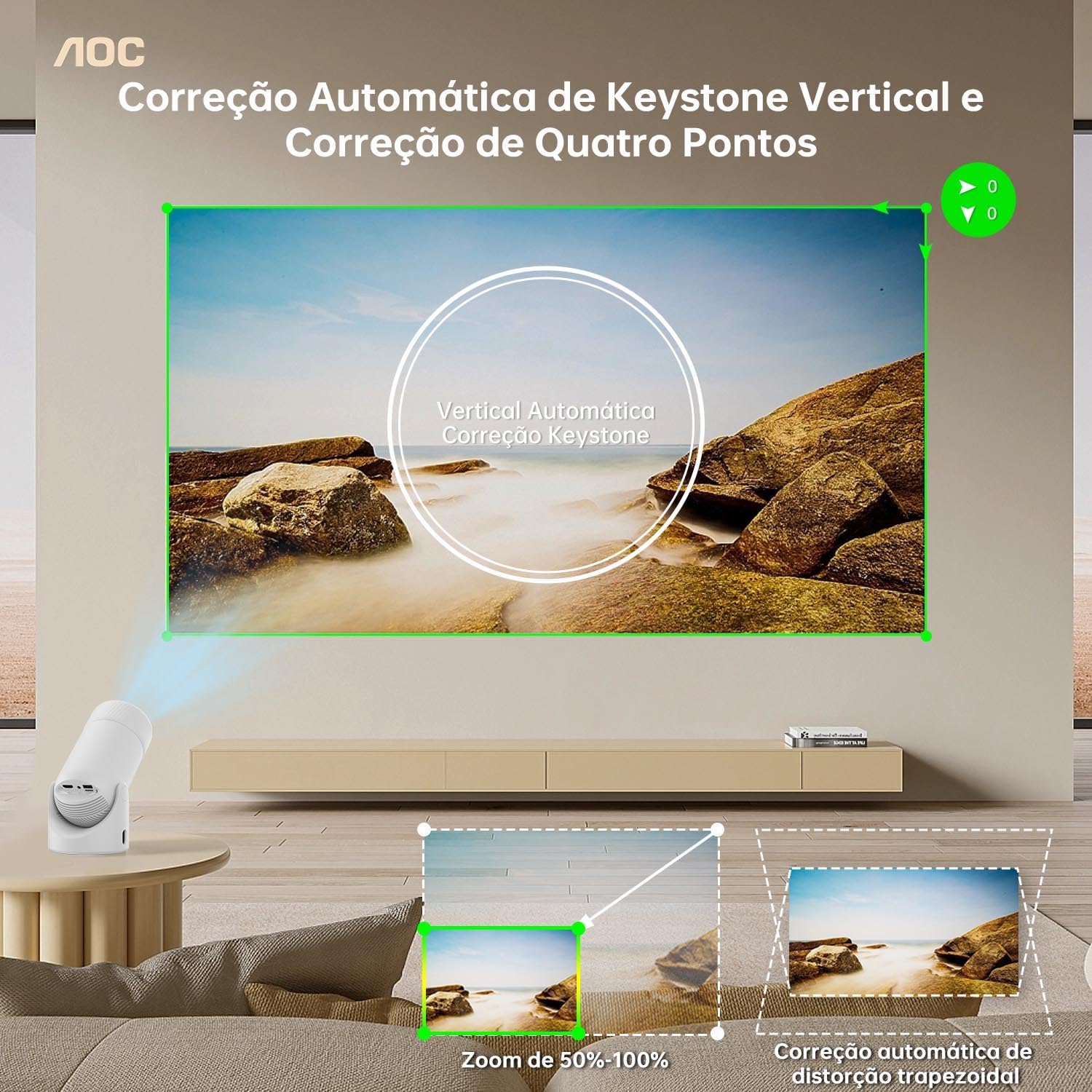 AOC Smart Mini Projector WiFi Bluetooth Full HD 4K Support 220 ANSI Lumens 180° Rotation - Image 6