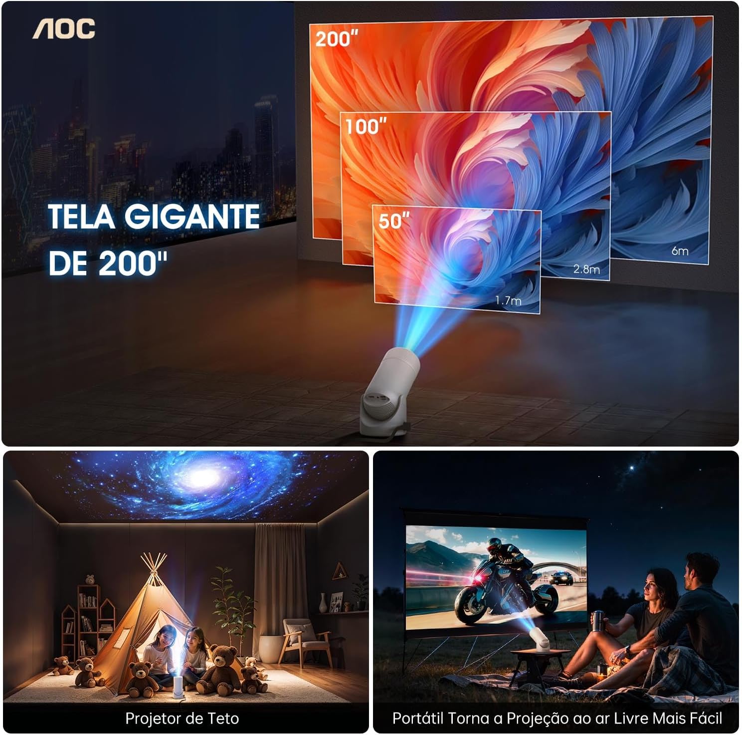 AOC Smart Mini Projector WiFi Bluetooth Full HD 4K Support 220 ANSI Lumens 180° Rotation - Image 7