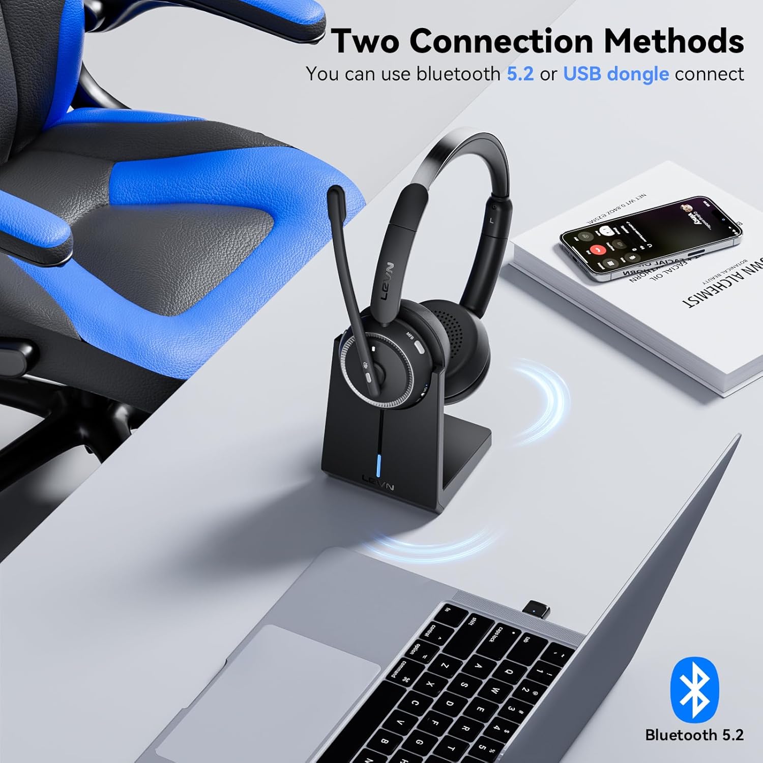 Bluetooth Wireless Headset with Noise Cancelling Mic for Work from Home Office PC Calls - Image 4